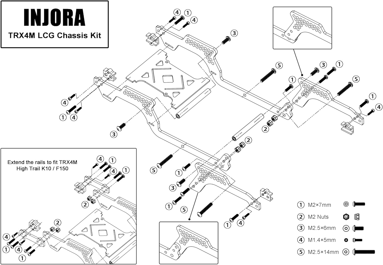 INJORA 39g Universal LCG Carbon Fiber Chassis Frame Kit for 1/18 TRX4M Defender Bronco K10 F150 Upgrade Part