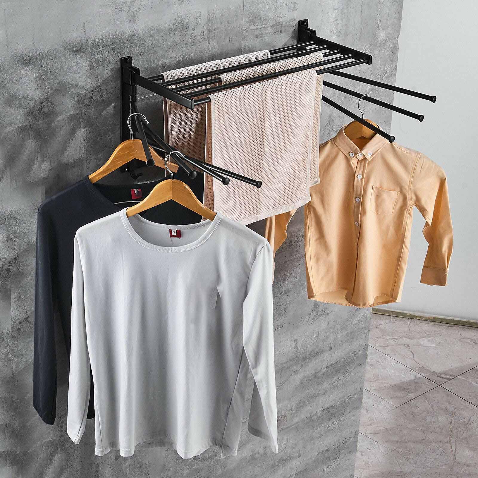 Toallero giratorio montado en la pared, estante plegable de secado de ropa sucia con ganchos y brazos oscilantes, toallero de aluminio para baño, cocina