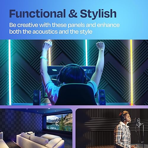 Miniatura 5 de Paquete de 54 paneles de espuma a prueba de sonido para paredes, paneles acústicos de 12 x 12 x 1 pulgadas, paneles de sonido estilo cuña para
