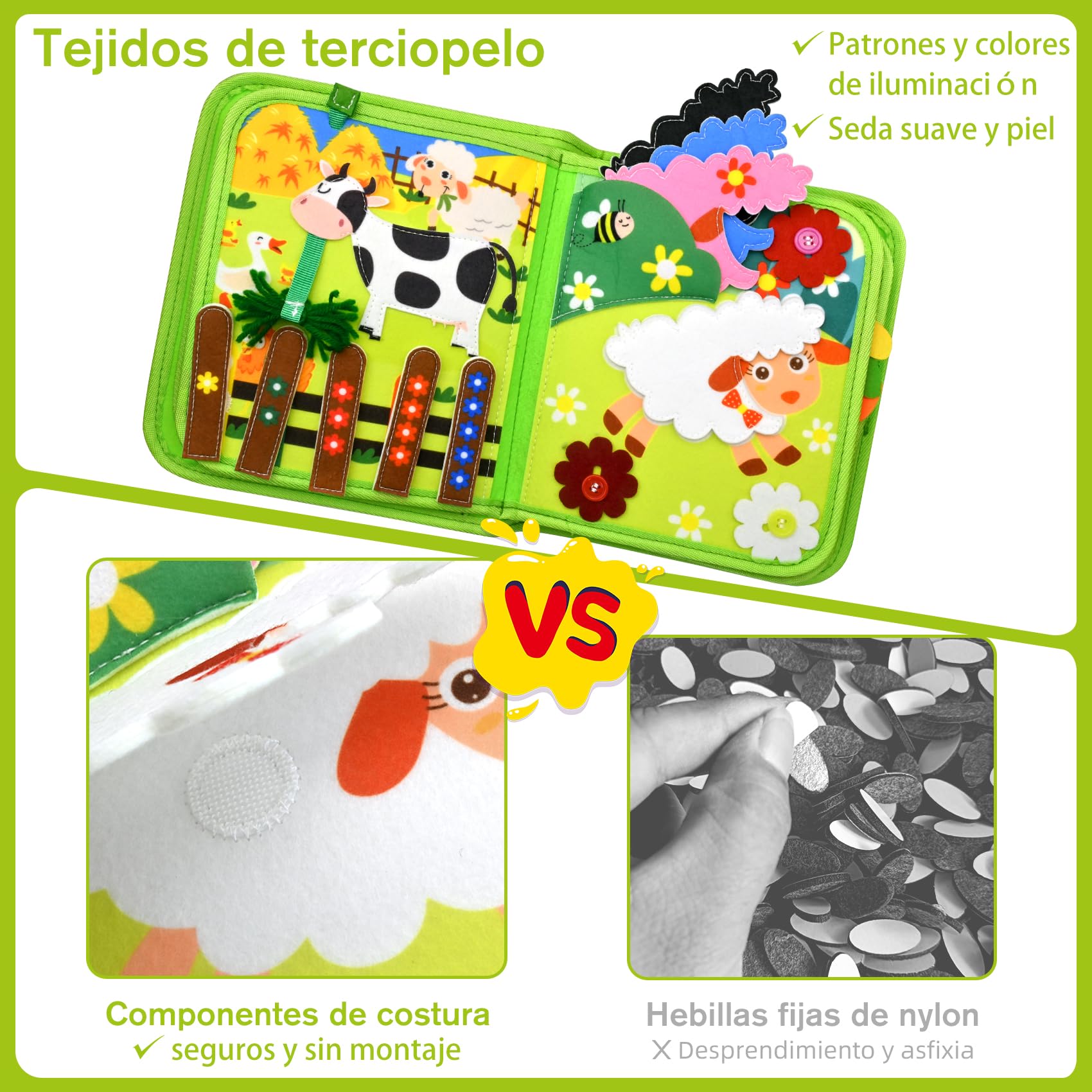 Meafeng Montessori 1 año, 20 en 1 Busy Board de Actividad, Libro Interactivo Juguetes Montessori para niños 1 2 3 4 5 6 años, 10 páginas Animales Granja — view 9
