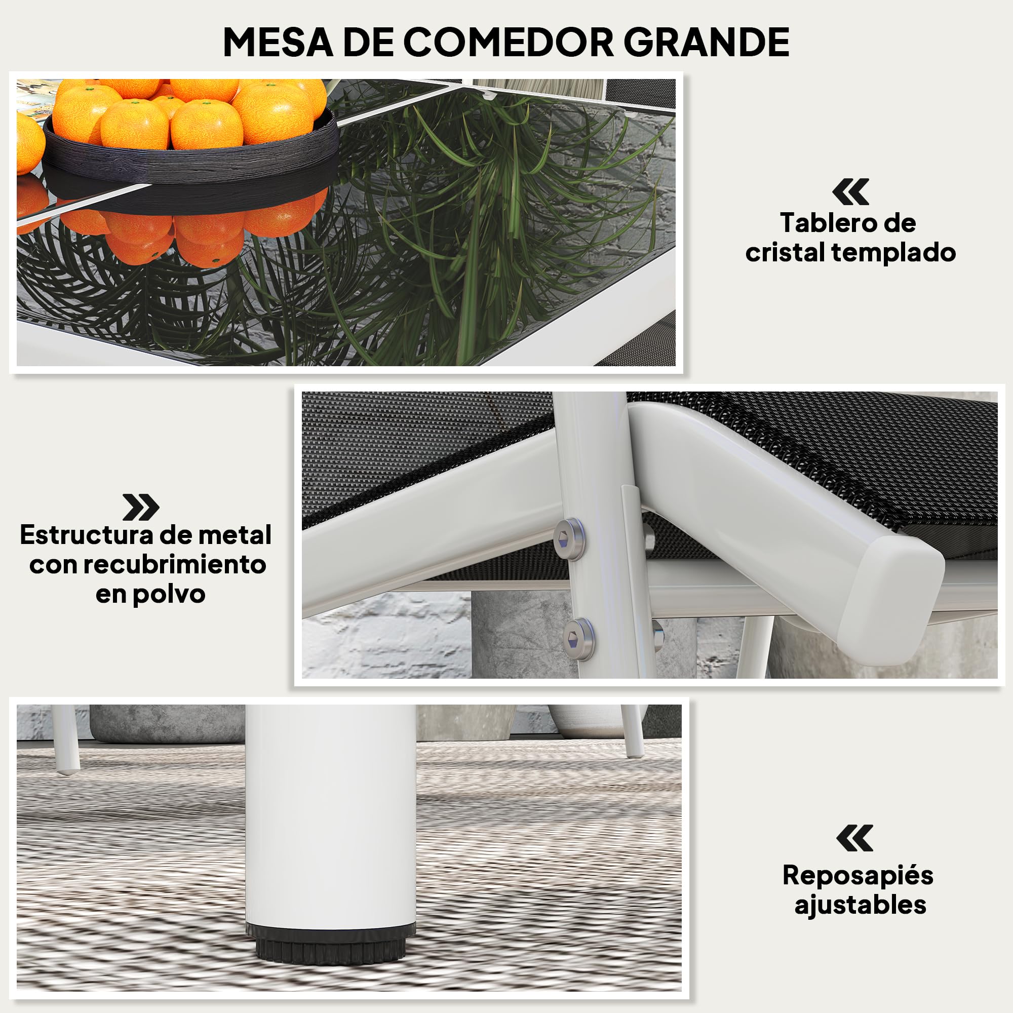 Outsunny Conjunto de Comedor de Exterior Juego de Comedor de Jardín de 7 Piezas con 1 Mesa 6 Sillas Apilables y Marco de Acero para Terraza Patio Negro