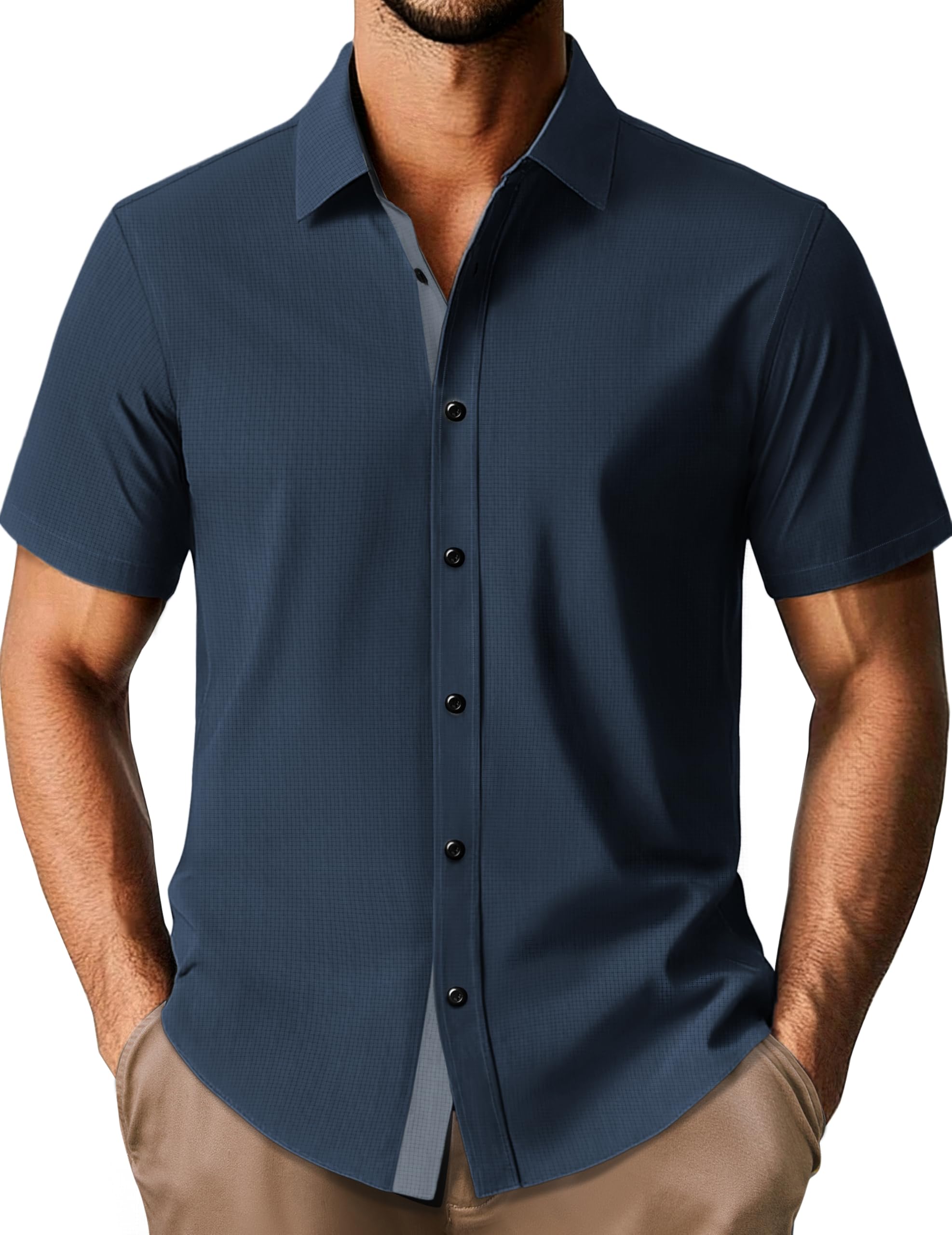 PJ PAUL JONES Mens Short Sleeve Button Down Casual Dress Shirt