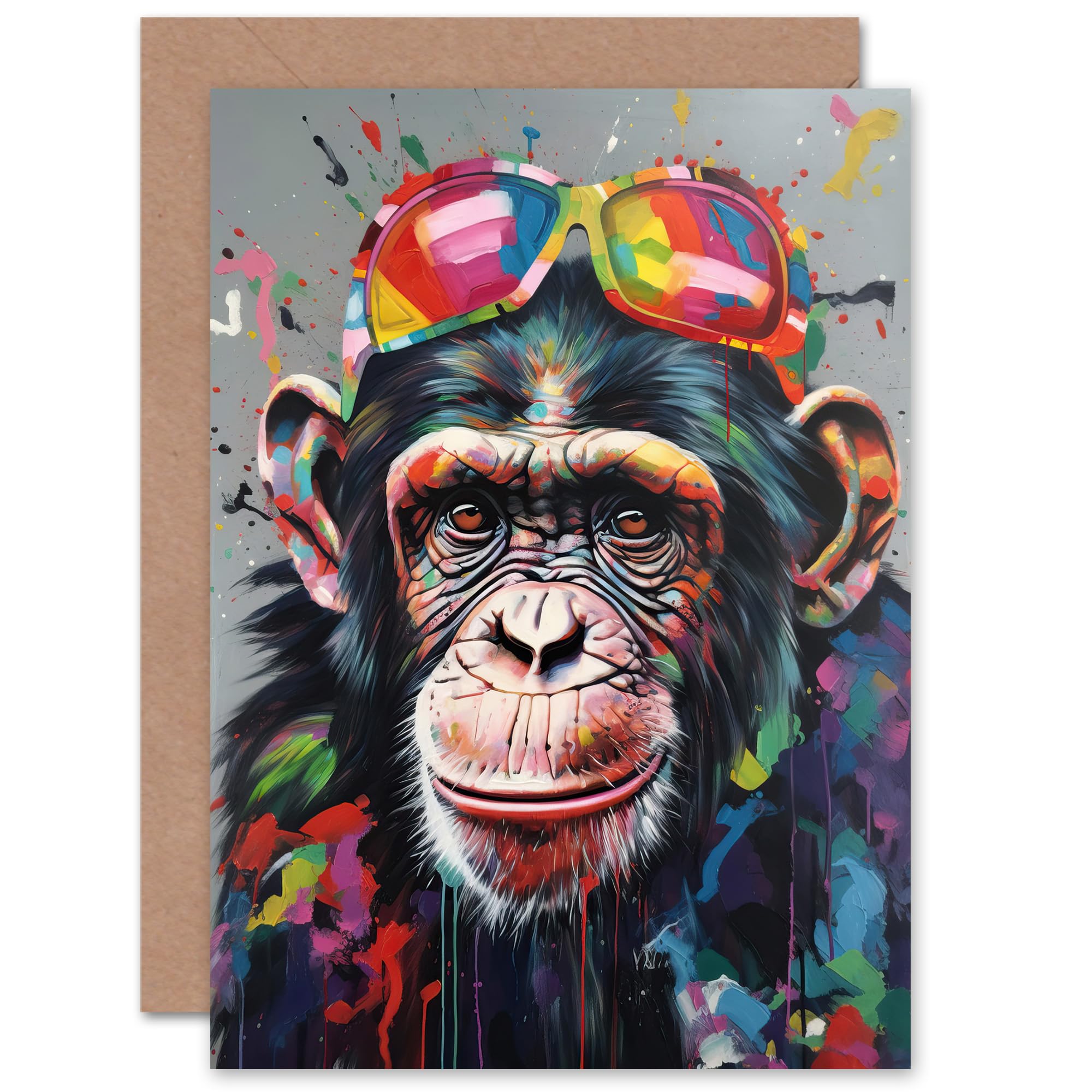 Artery8 Fun Chimp Monkey Modern for Husband Him Dad Son Brother Birthday Thank You Congratulations Blank Art Greeting Card