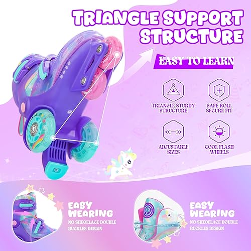 Miniatura 5 de METROLLER Patines de equilibrio con ruedas ajustables para niños pequeños de 3 a 6 años, arcoíris, unicornio, dinosaurios, patines con ruedas