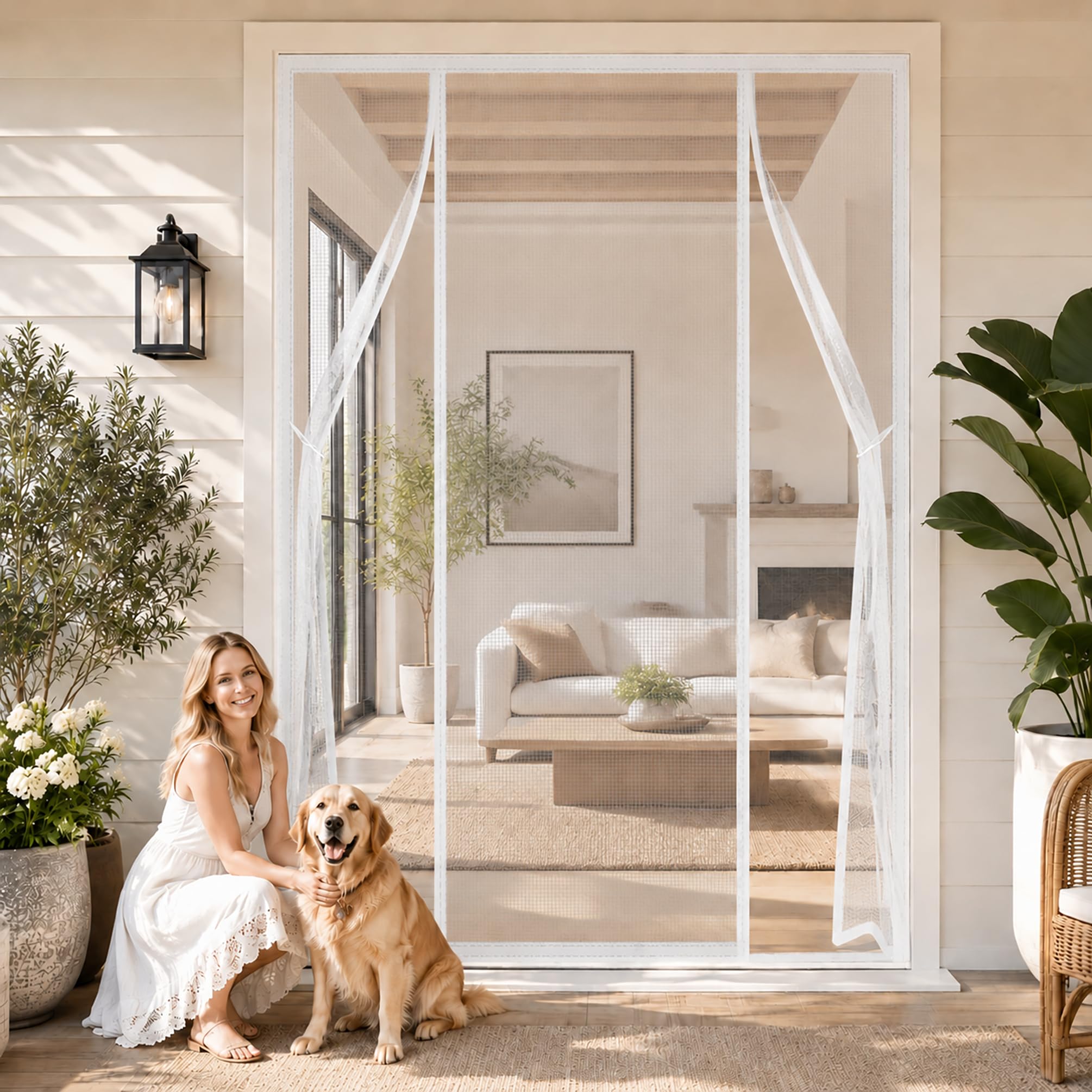 Wlmldm White Fly Screens For Double Doors 205X210cm Double Door Door Fly Screen Curtain Anti Mosquito Pet-Friendly For Modern Homes With Big Glass Doors And Open-Plan Layouts