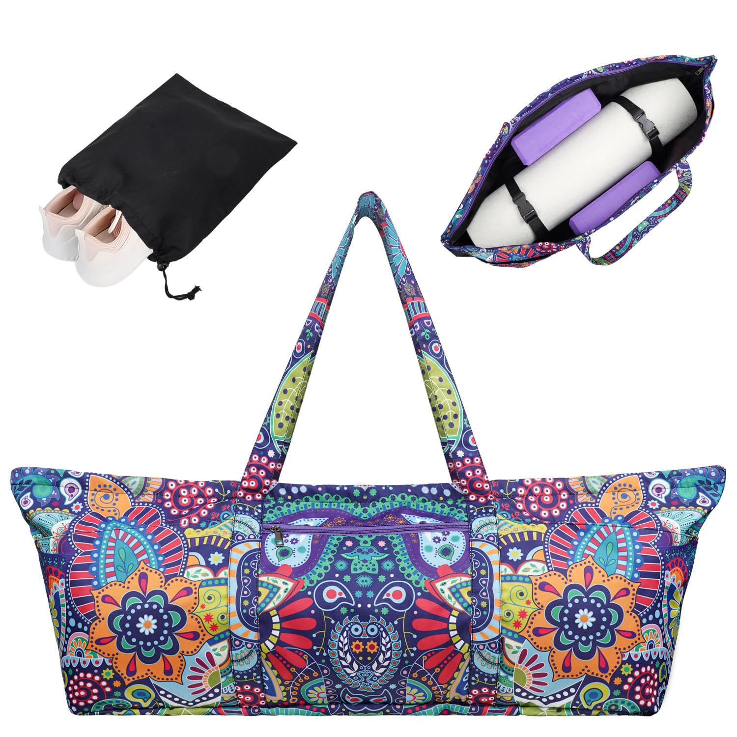 Yoga Mat Bag Yoga Mat Carrier with Shoes Compartment & Wet Pocket Pilates Bag with Zipper Pockets & Yoga Mat Holder Strap Yoga Bags and Carriers Fits