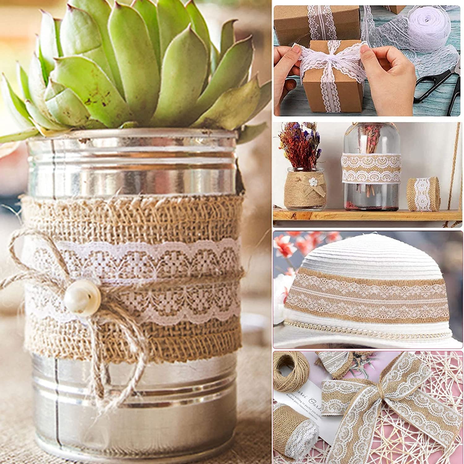 Decoratie Lint - Jute - Op Rol - 500 X 5 Cm - Decoratielint Jute Stof Hobby Cadeauverpakkingen
