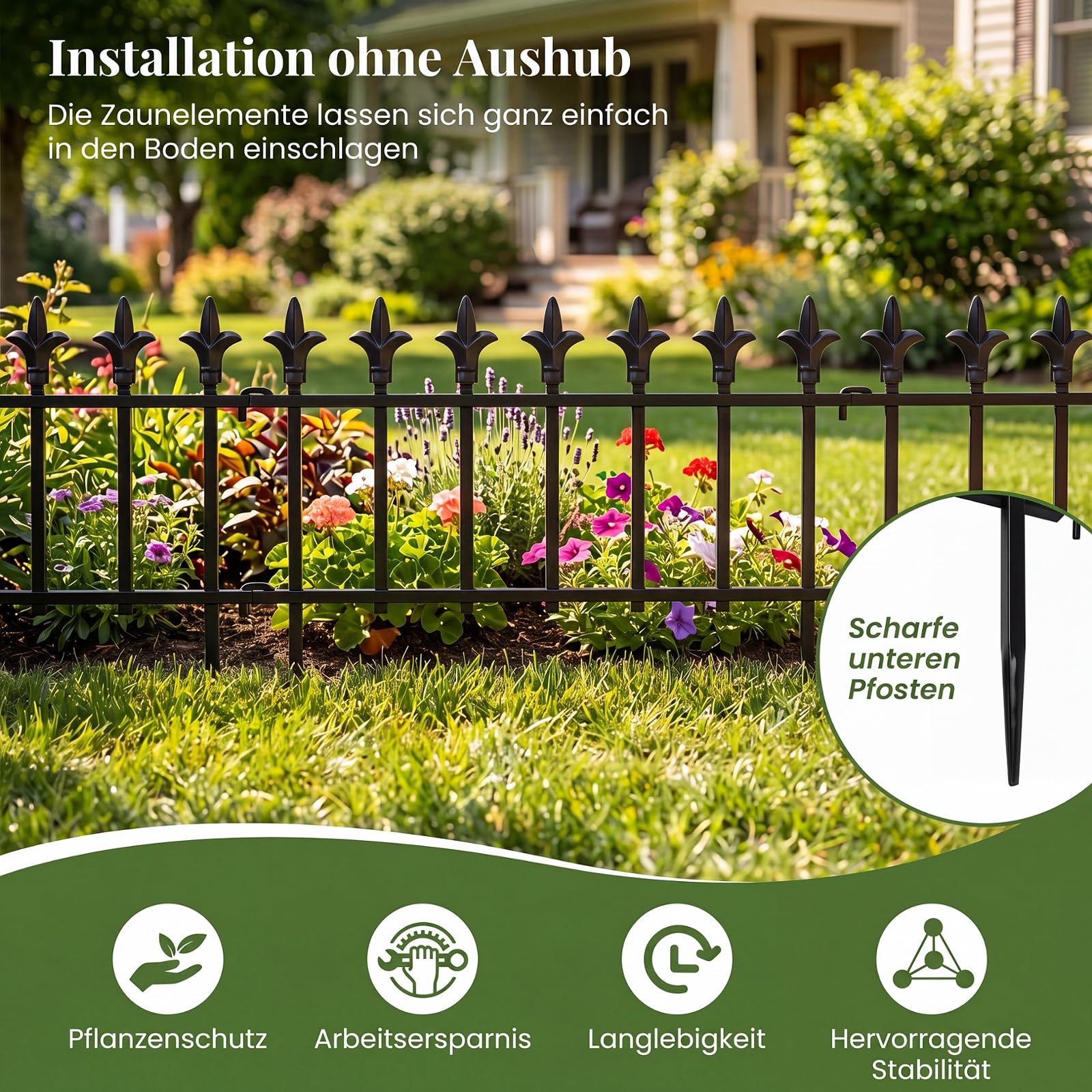 COSTWAY 10 Stück dekorativer Gartenzaun, Zaun Garten, 56cm(B) × 44cm(H)