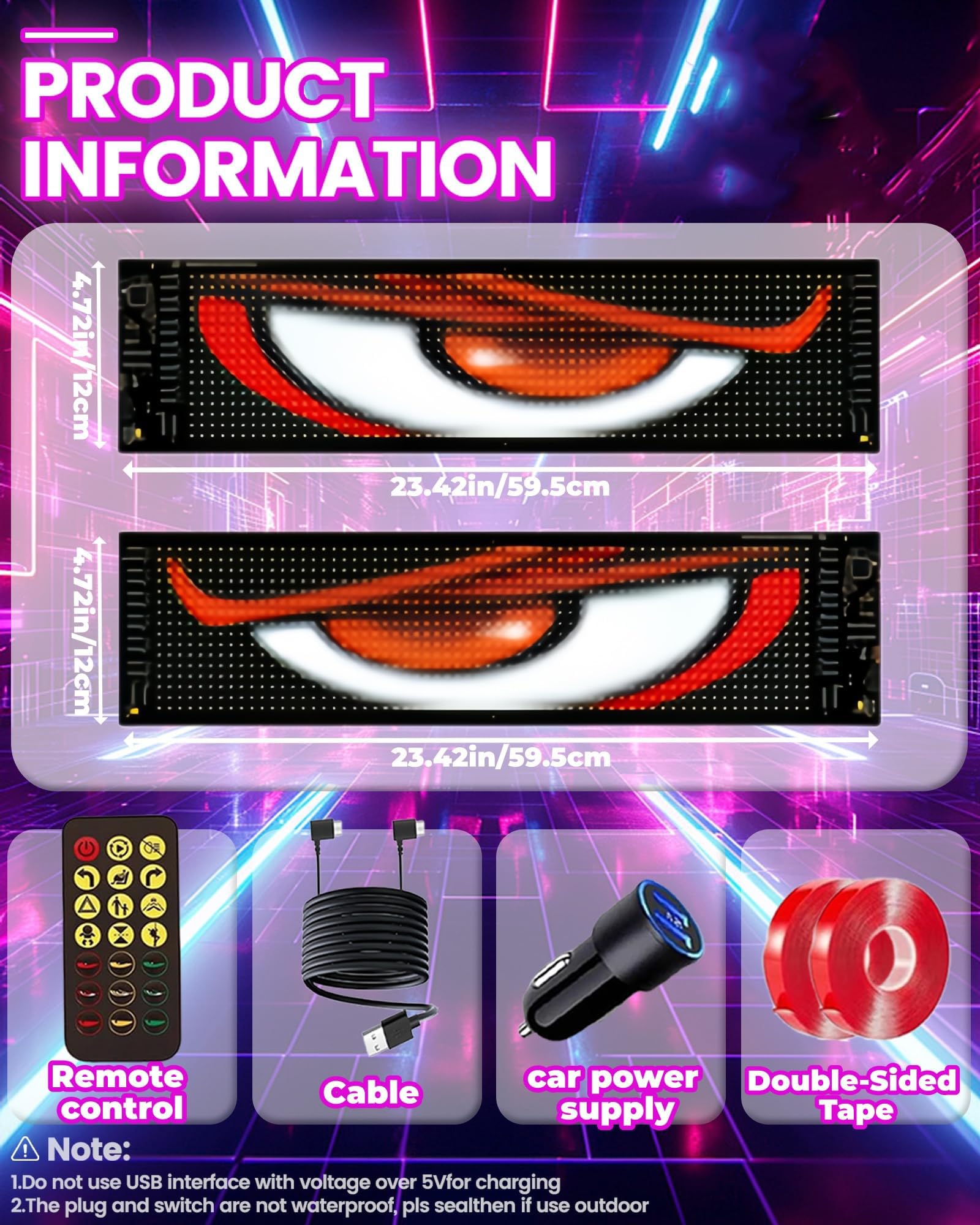 2 Piezas Ojos LED para Camión 120 x 595 mm, Pantalla LED Programable con App y Control Remoto, Devil Eyes para Coche y Camión, Diseño Dinámico DIY, Gran Panel Decorativo Exterior para Vehículos