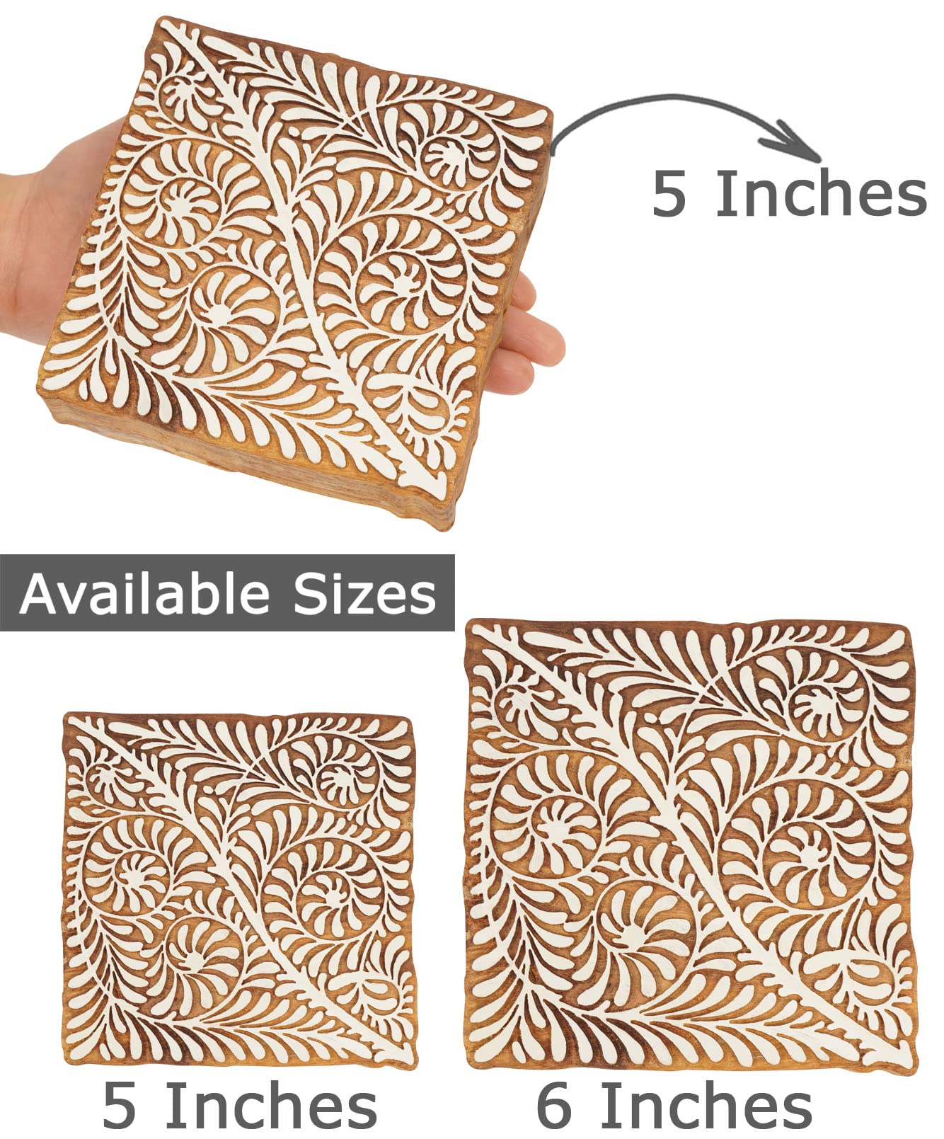 IBA Indianbeautifulart Textile Printing Block Asian Leaf Block Hand Carved Wooden Stamp Wood Block Printing Textile Stamp for Fabric/Pottery Blocks- 6 Inches