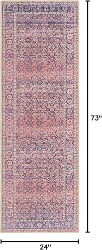 Miniatura 2 de Unique Loom Revival Collection - Alfombra tradicional con borde de medallón azul marinonaranja (2 pies x 6 pies)