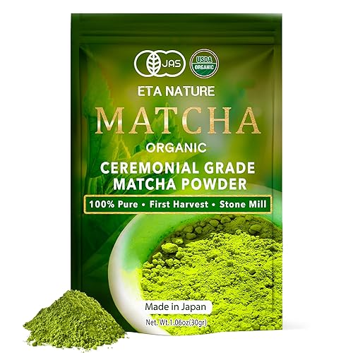 ETANATURE Polvo matcha de grado ceremonial de alta calidad, polvo de té verde matcha para metabolismo, cerebro y sueño, certificado JAS grado matcha
