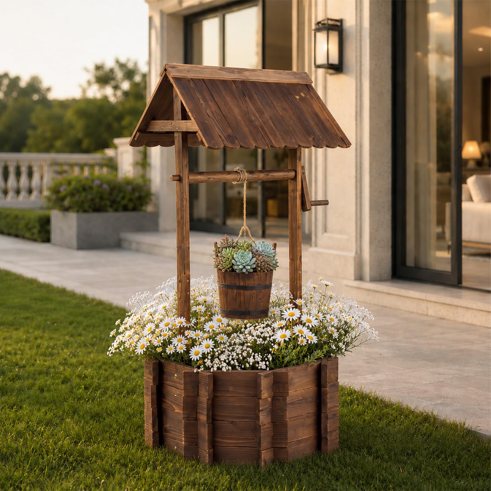 Amazon.com: VINGLI Wooden Wishing Well Outdoor Planters, Well