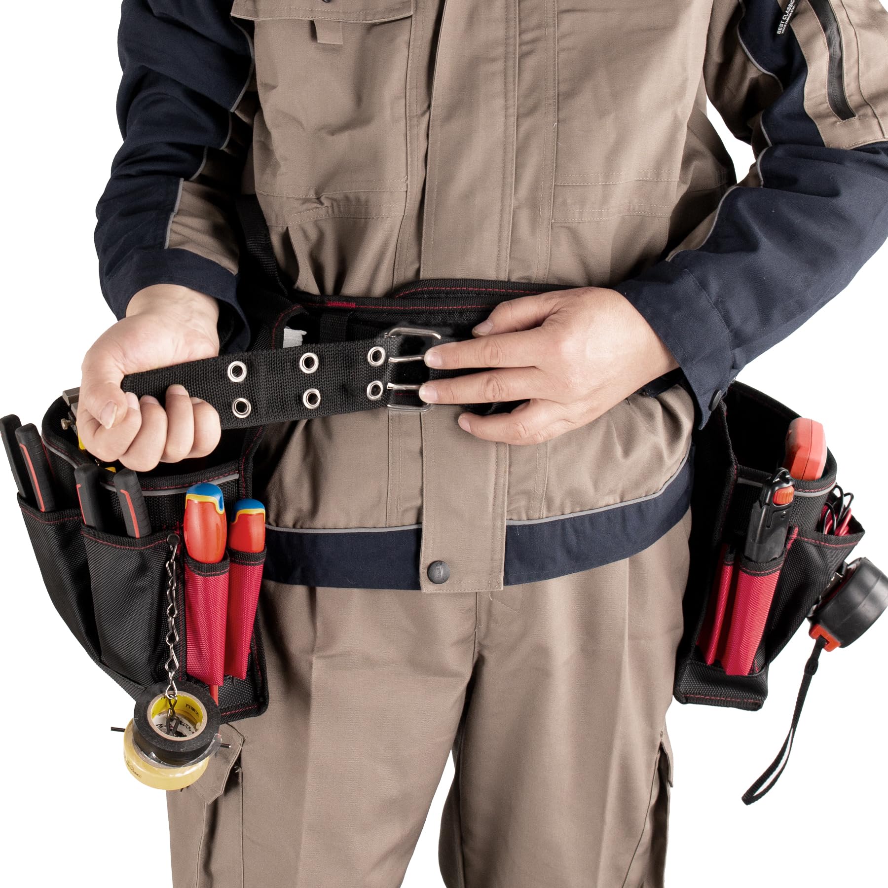 HAUTMEC HT0177 Ceinture à outils robuste pour électricien avec Oxford 1680D durable 20 poches avec sangle de taille rembourrée réglable et support pour marteau