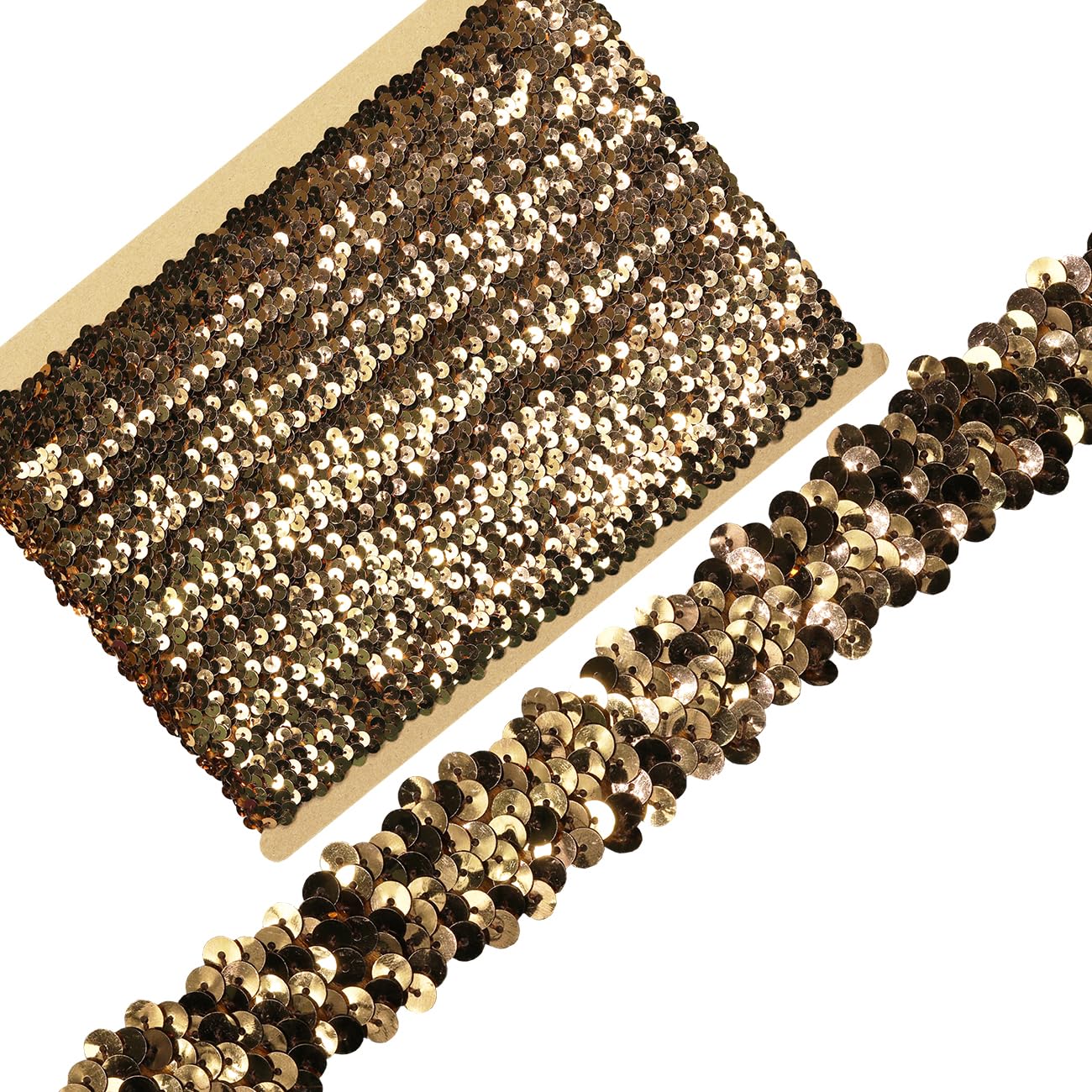 Length10 Yards，Wide 1.1 Inch Brown Elastic Sequin Ribbon Trim for Sewing Dress Dance Costumes Headband (Brown)