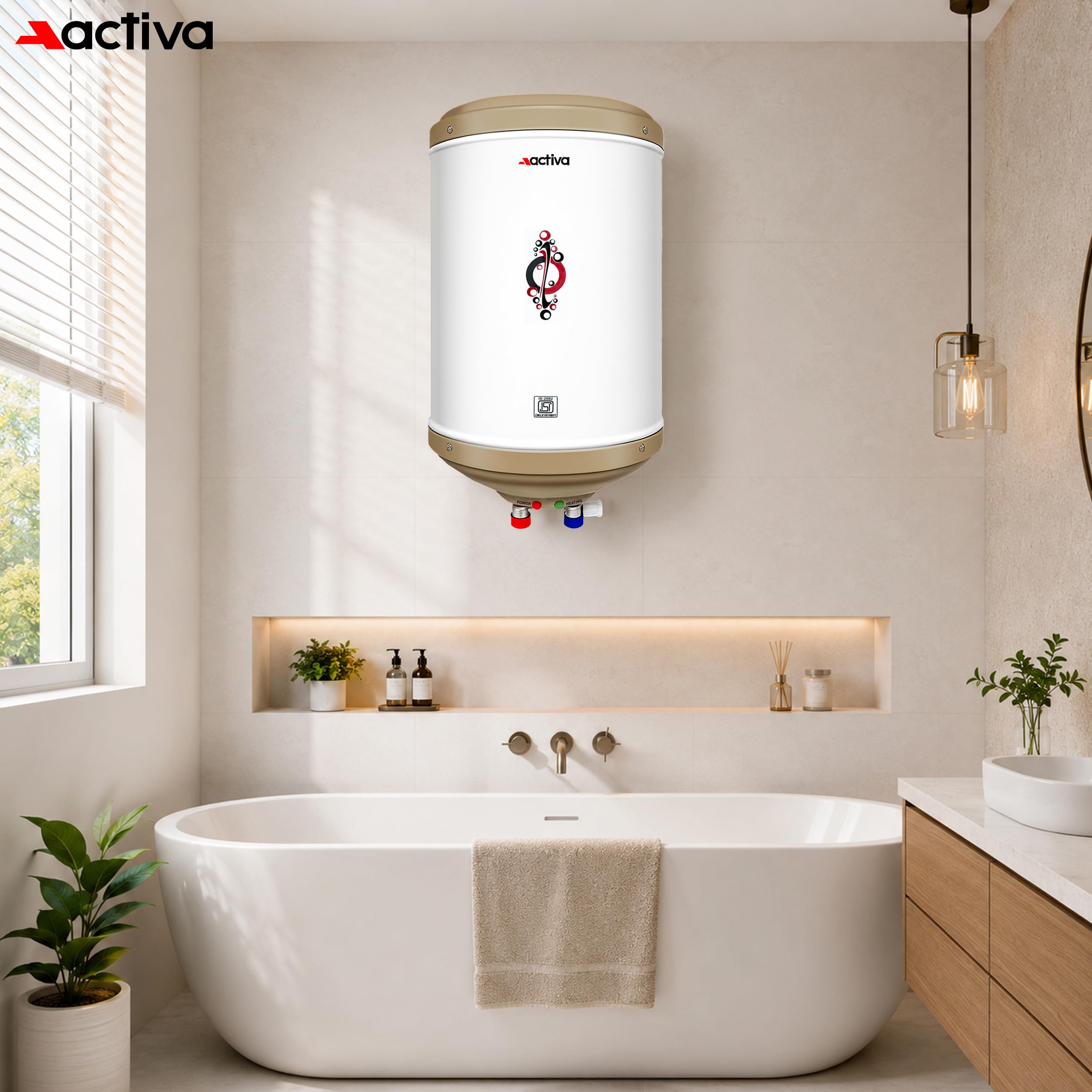 ACTIVA 10L Storage Water Heater Geyser | 3kW ISI Copper Heating Element | BEE 5 Star Rated | 0.8mm Anti-Rust Coated Tank | ABS Body | Fast Heating | 5 Year Warranty | Ivory 1