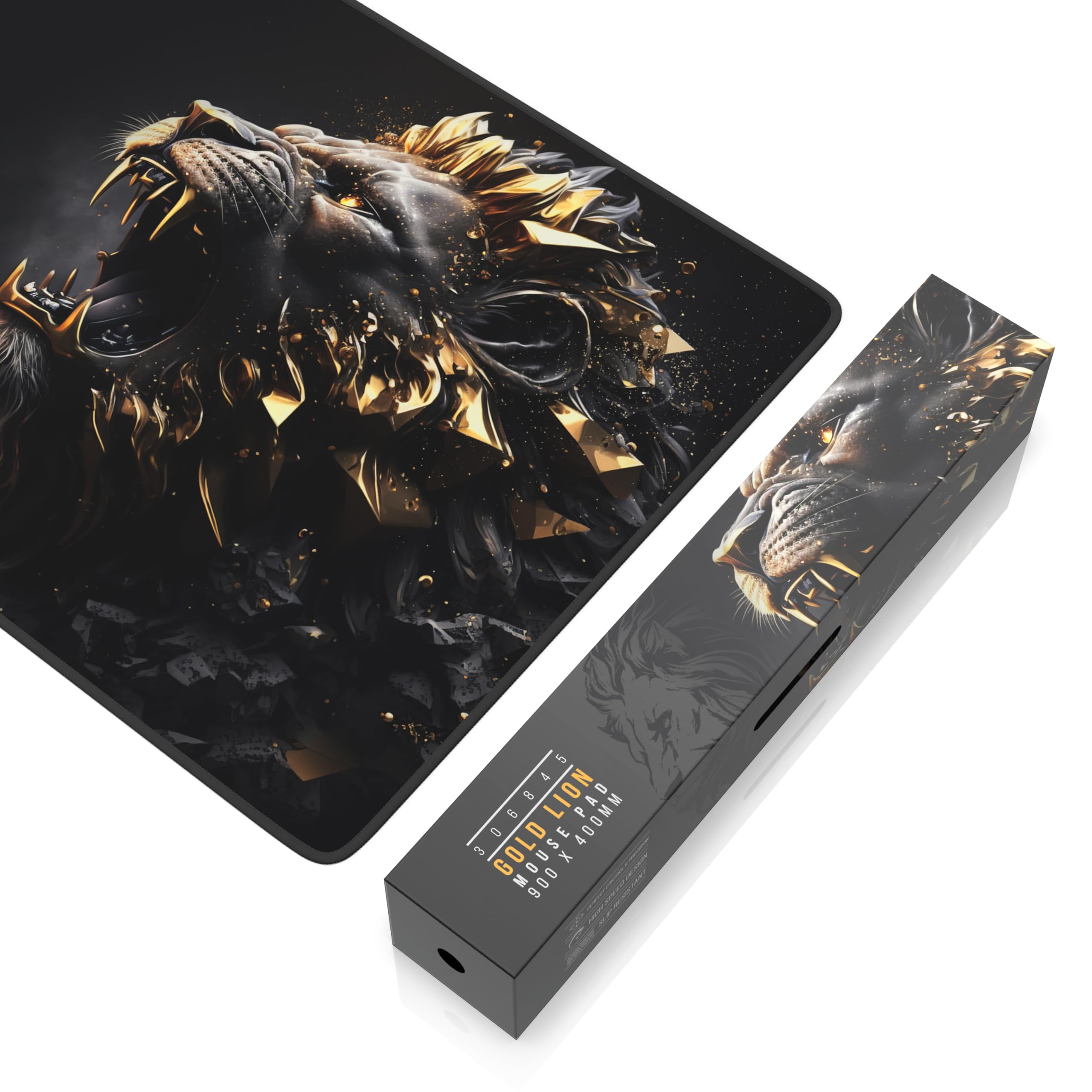 TITANWOLF – Alfombrilla Gaming XXL para ratón 900x400 – Mouse Pad - Precisión y Velocidad - Parte Inferior de Goma para una sujeción Estable - Antideslizante, Resistente al Agua – Gold Lion