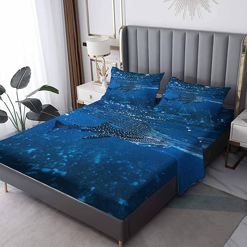 Sharks Sheets K2-&-308 - Juego de sábanas y fundas de almohada estampadas, tamaño King, sábanas y fundas de almohada estampadas de microfibra suave disponible en Yaxa Peru