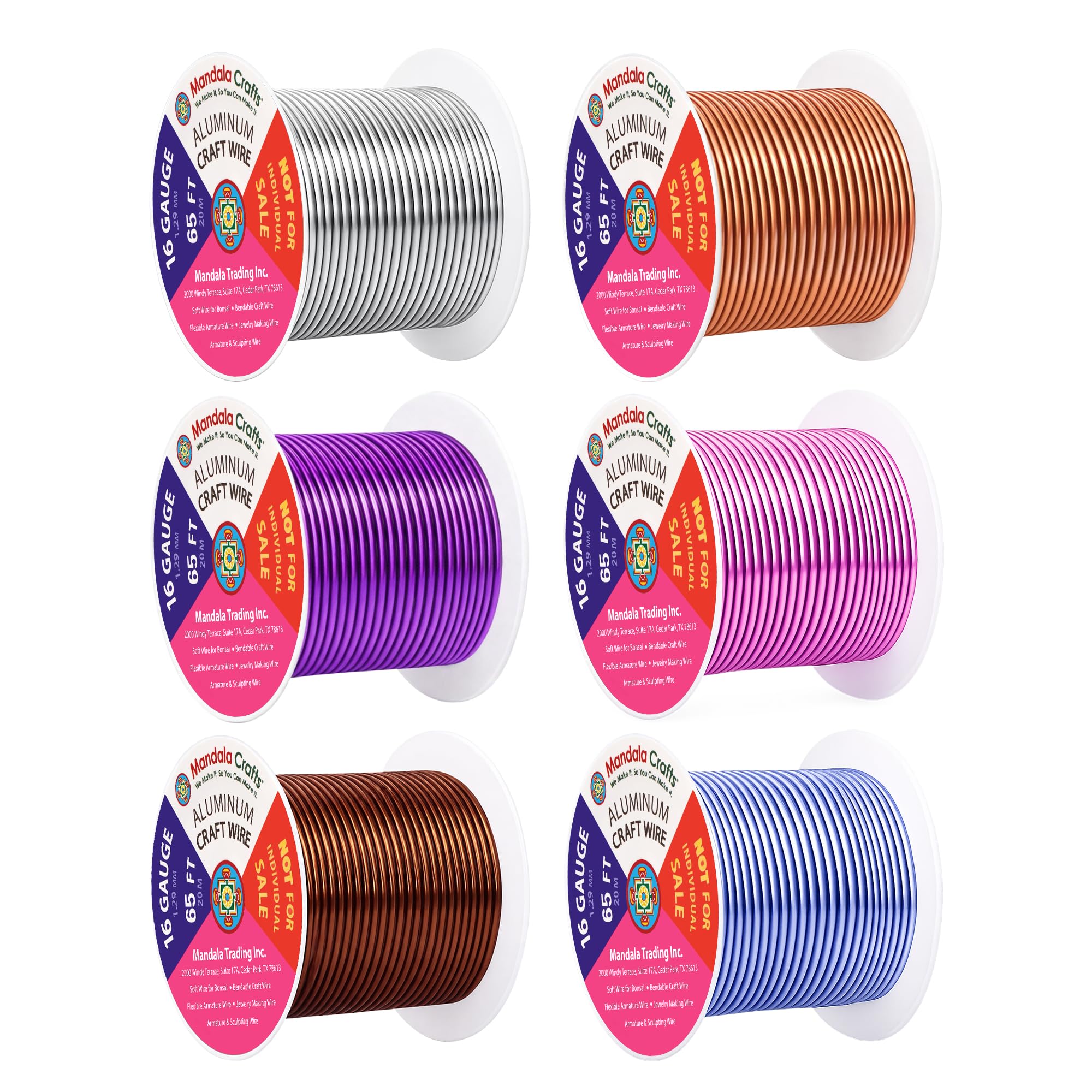 Mandala Crafts 16 GA Blue Pink Brown Assorted Anodized Aluminum Craft Wire
