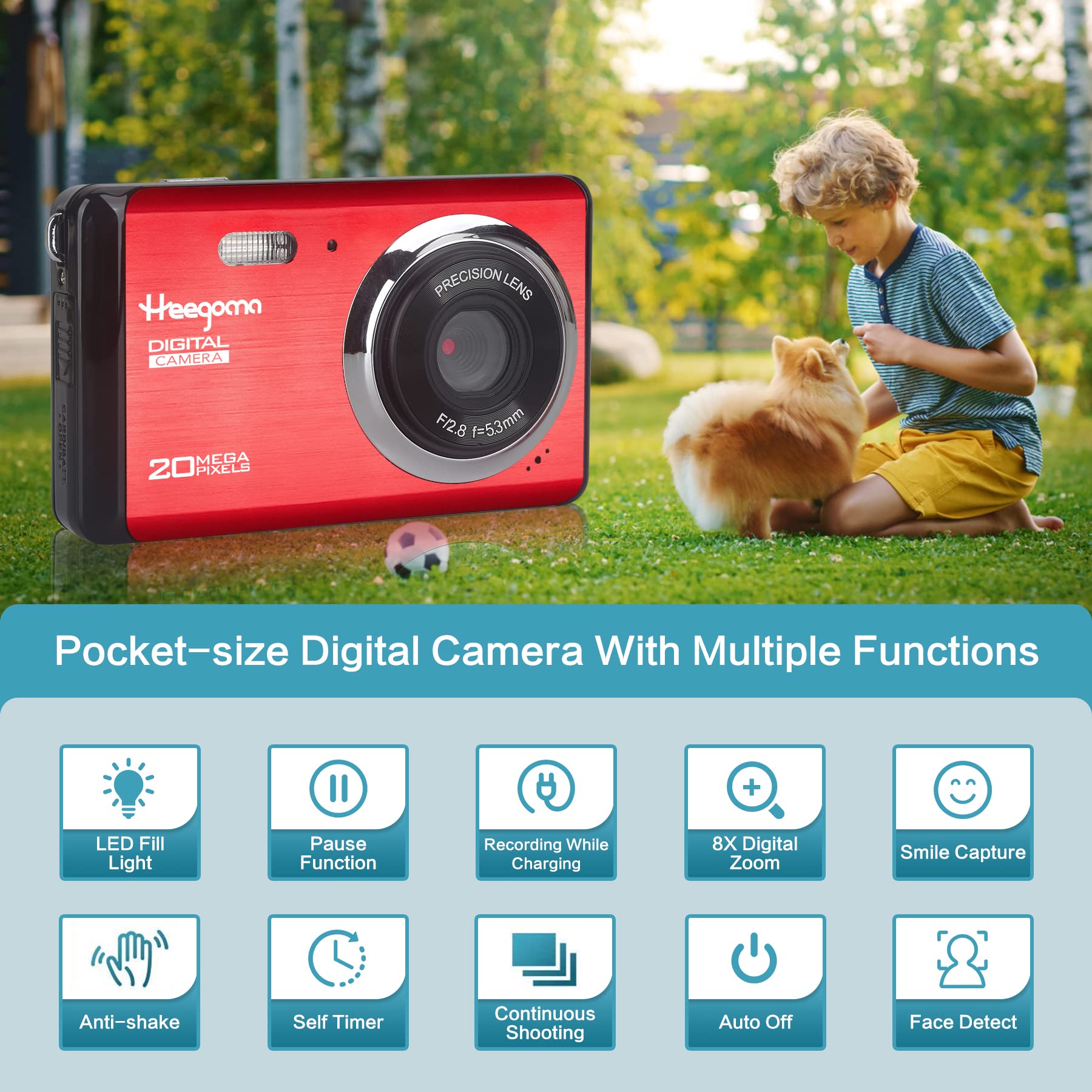 Digital Camera for Photography, FHD 1080P 20MP Point and Shoot Camera with 2.8