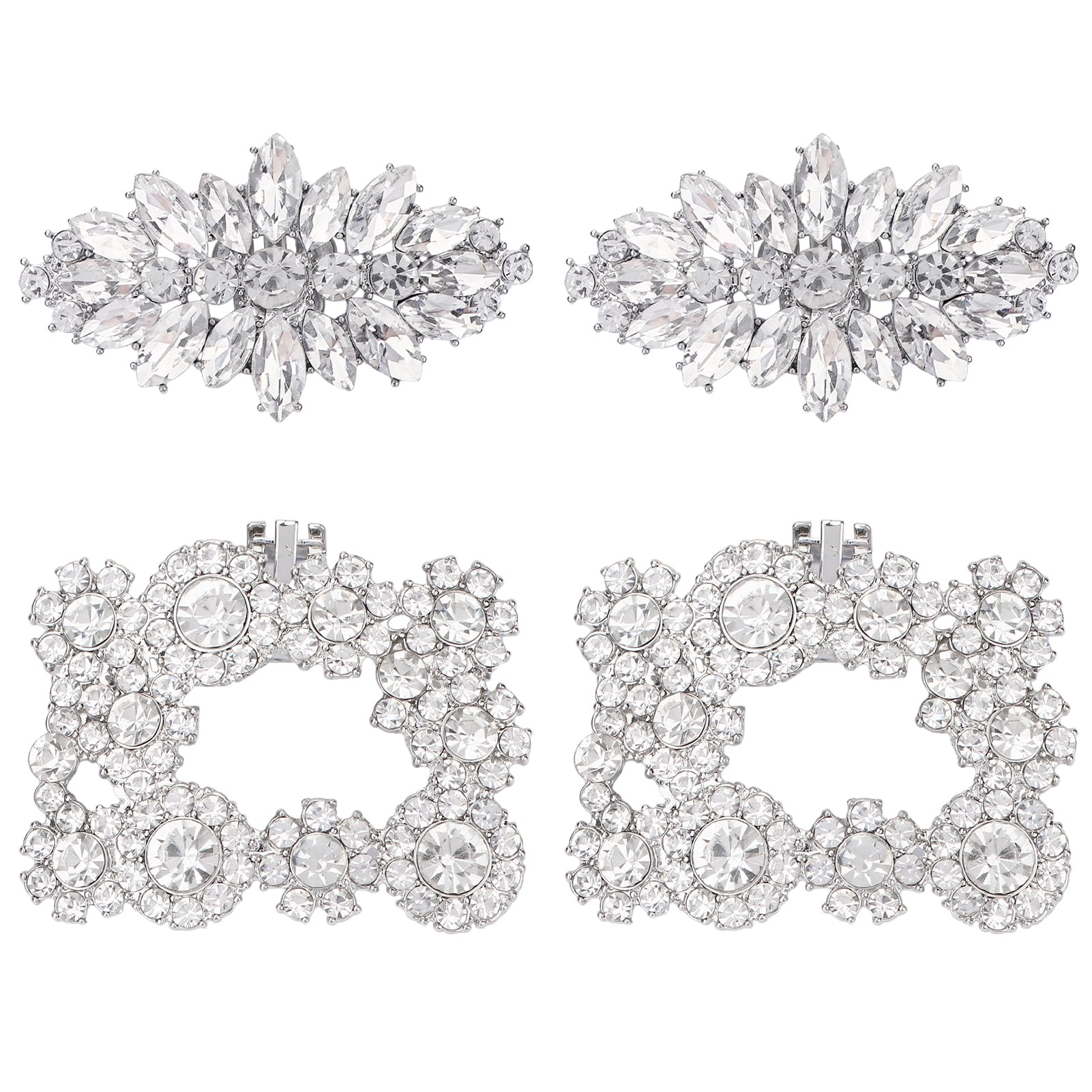 kilofly Elegant Rhinestone Crystal Metal Shoe Clips Wedding, Set of 2 Pairs