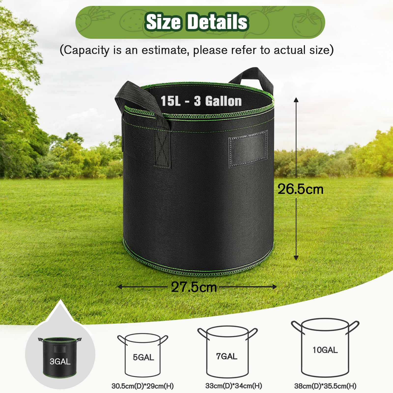 5 Piezas Bolsas de Cultivo 15L Bolsas para Plantas Maceteros de Tela para Cultivo de Plantas, Bolsa de Plantación para Patatas, Tomateras, Pimiento, Fresas