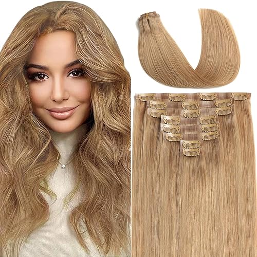 Vista 166 de Lacer Extensiones de cabello humano con clip, de doble trama, cabello brasileño de cabeza completa, color negro azabache, extensiones de cabello