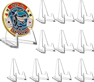 Acrylic Coin Display Stands, Challenge Coins Holders, Mini Easel Holders, Display Stand for Sports Cards, Casino Chips, Poker Guards, Greeting Cards, Challenge Medallions, AA Coins 1.4 Inch, 10 Packs