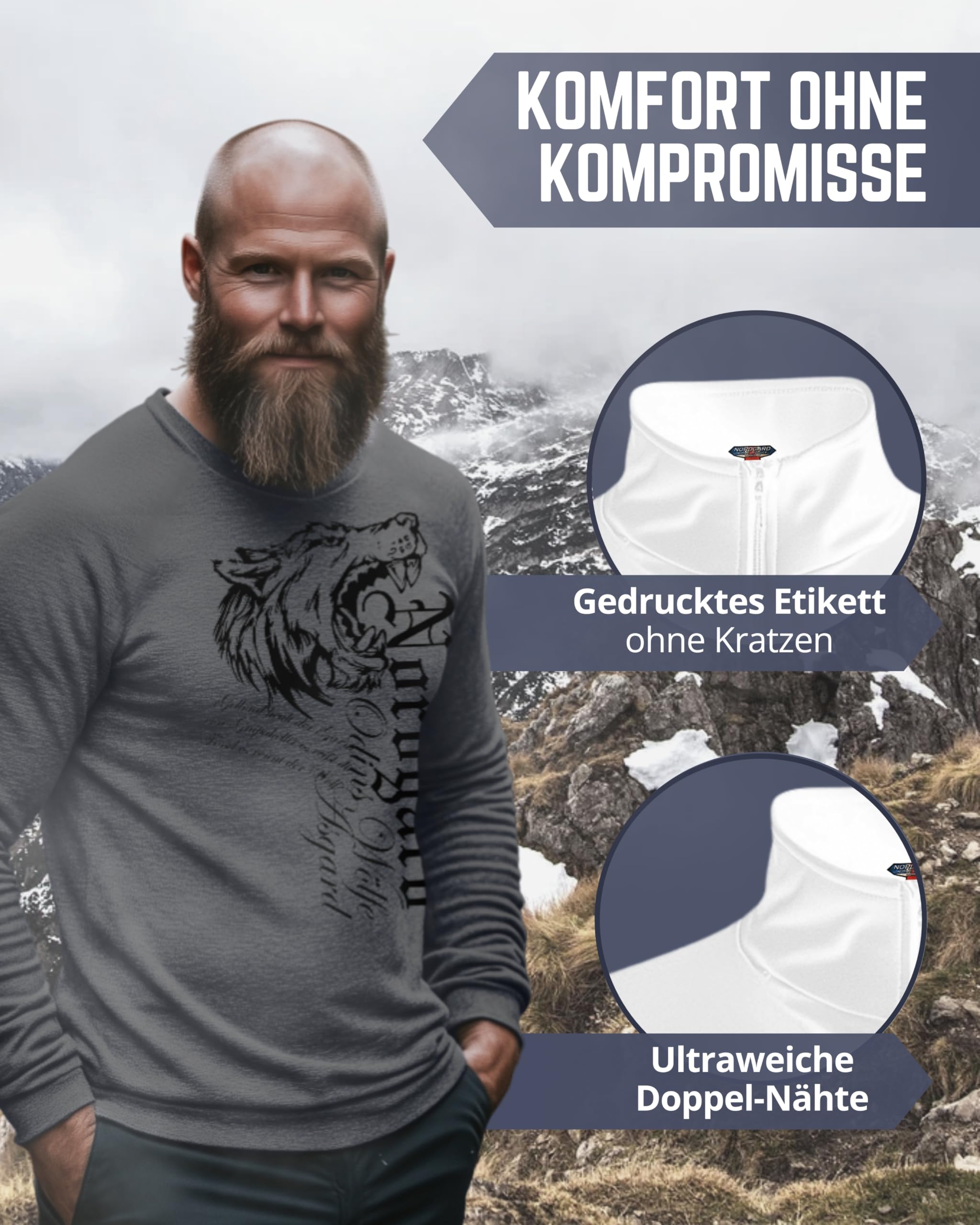 NORDGARD Viking Sweatshirt Fenrir I Pulli aus 80% Baumwolle & 20% Polyester I Sweater nordische Mythologie mit Brustdruck I Ideal für Freizeit & Sport I Oeko-TEX Zertifiziert