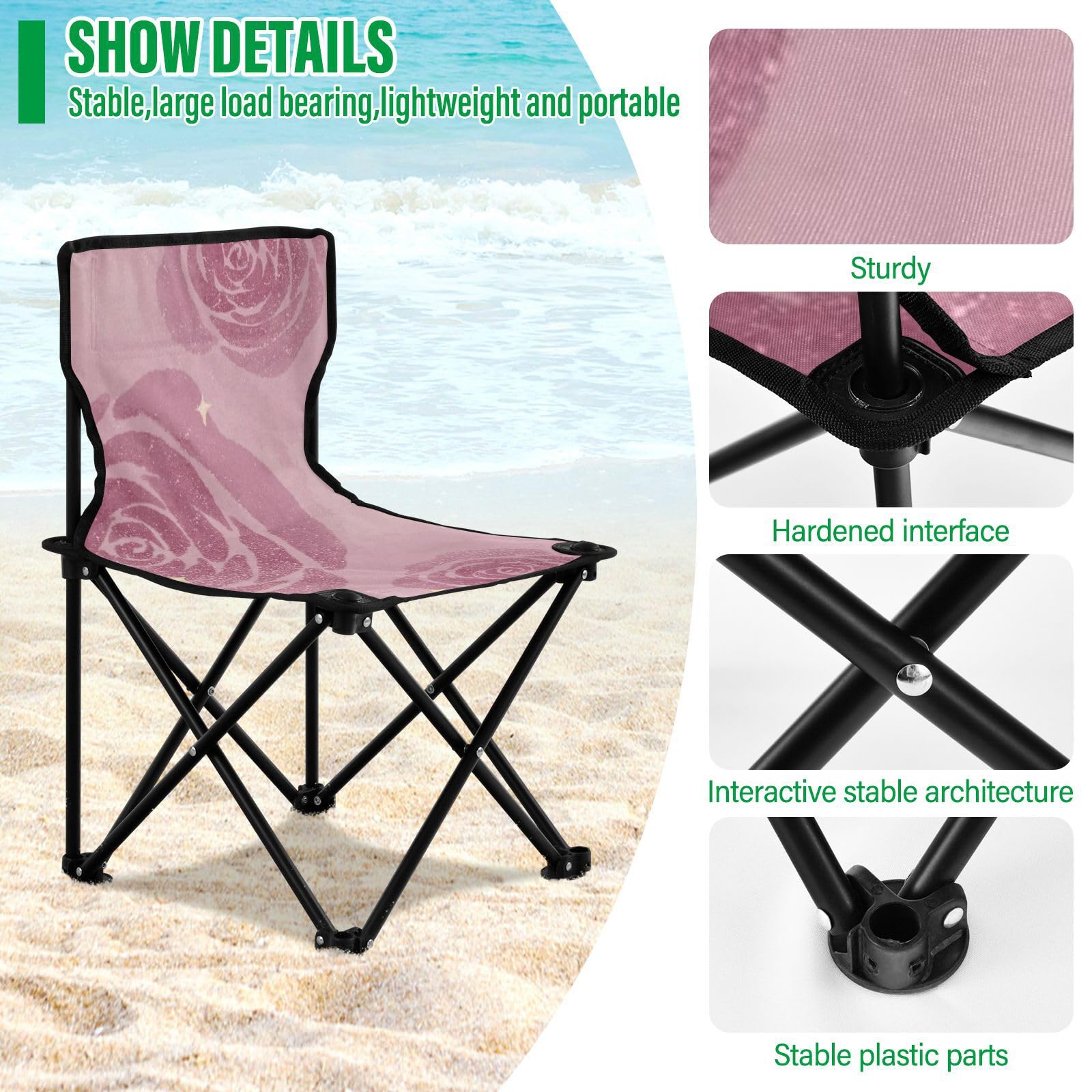 Silla plegable de campamento para mochilero, color rosa melocotón, sillas plegables ultraligeras con bolsa de transporte, silla de senderismo para viajes en interiores