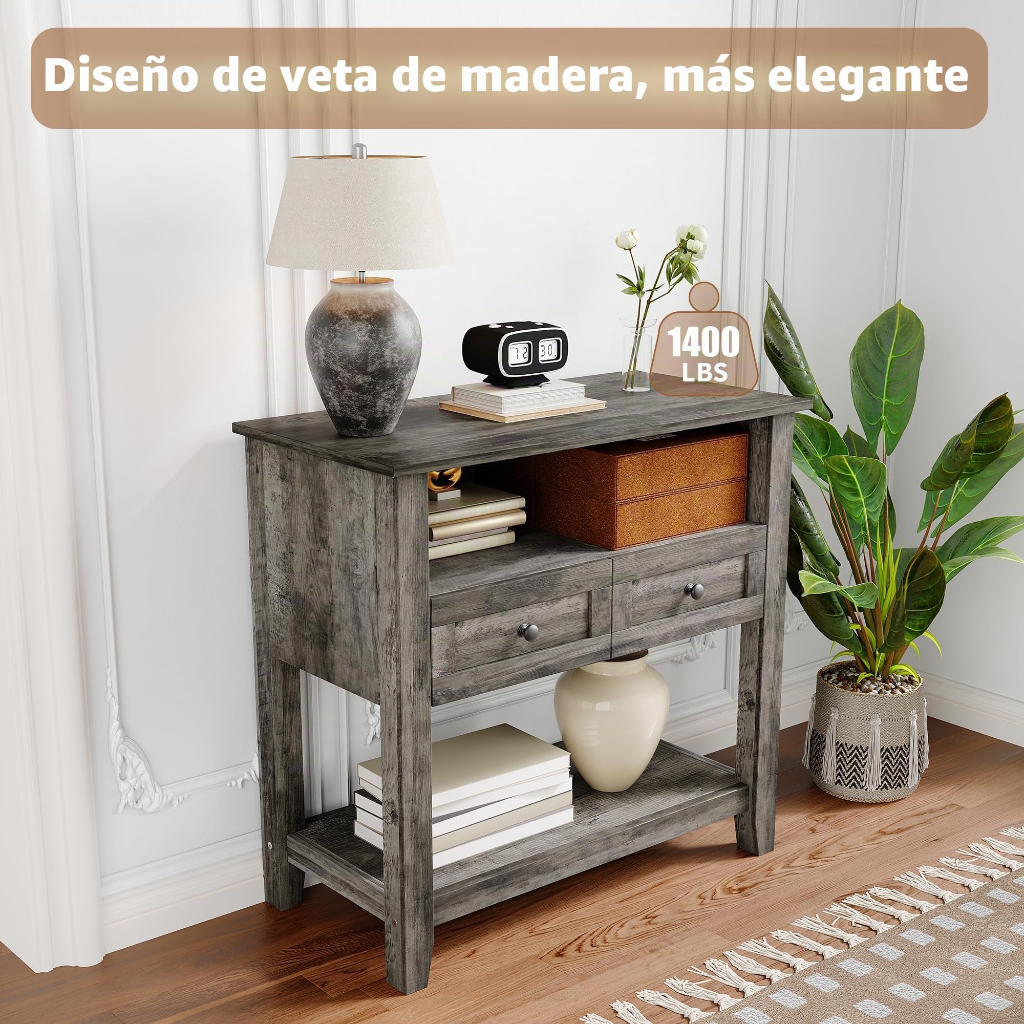 Mueble para acuario 20-29 galones con estación de recarga - Soporte robusto 300kg - Cajones y estantes abiertos - Soporte para sala de estar - Color gris