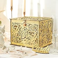 Vista 8 de OurWarm Caja de tarjeta blanca para recepción, caja de regalo de madera hueca con ranura, caja de tarjeta de memoria para tarjetas de dinero