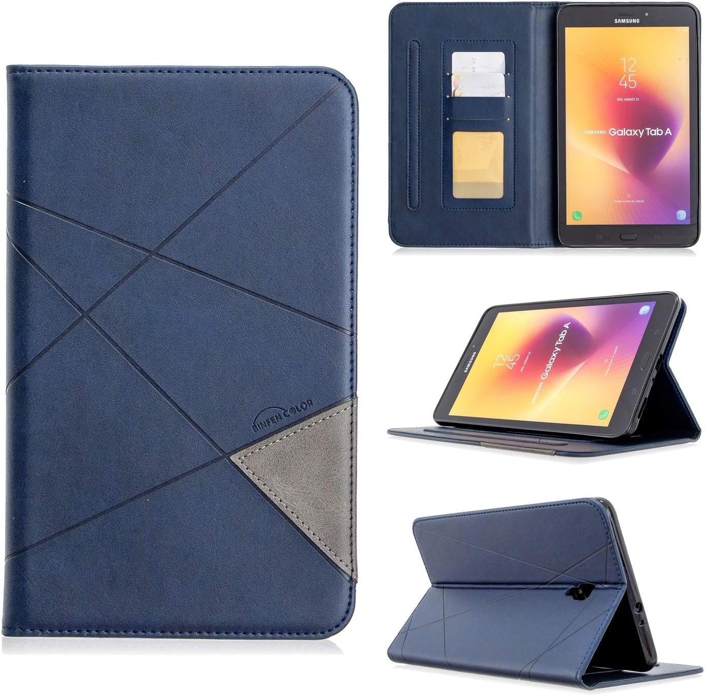 Premium PU Leather Case for Samsung Galaxy Tab A 8.0 2017 SM-T380/T385,Smart Magnetic Flip Fold Stand Case with Card Slot Protective Cover for Man/Woman(Blue)