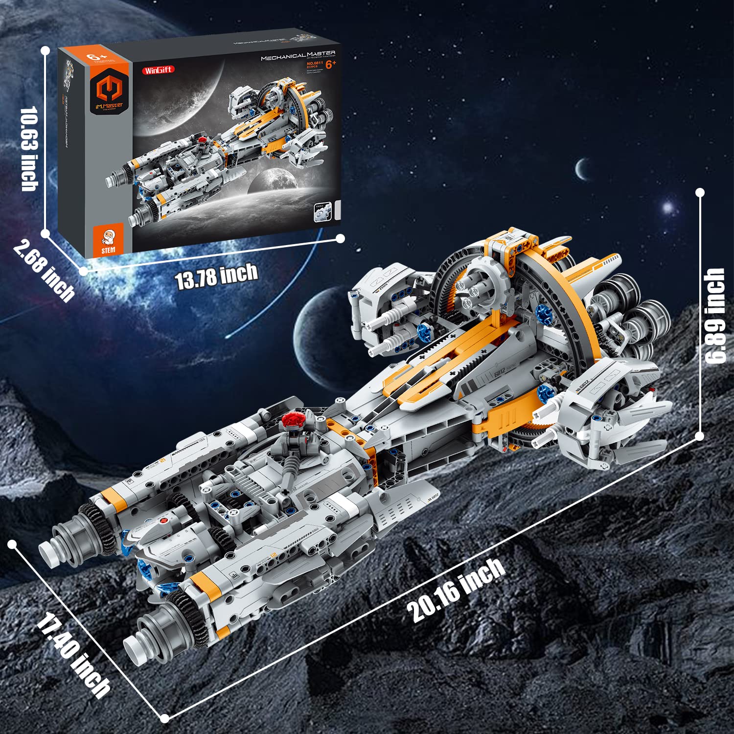 WINGIFT 955 Piece Star Space Warship Building Set 18.43"x11.97"x 7.25"(L x W x H)Spacecraft Model Fun Building Toy,Warship Series Creative Building Set for Adults,Top STEM Toy for Boy and Girl Ages 6+