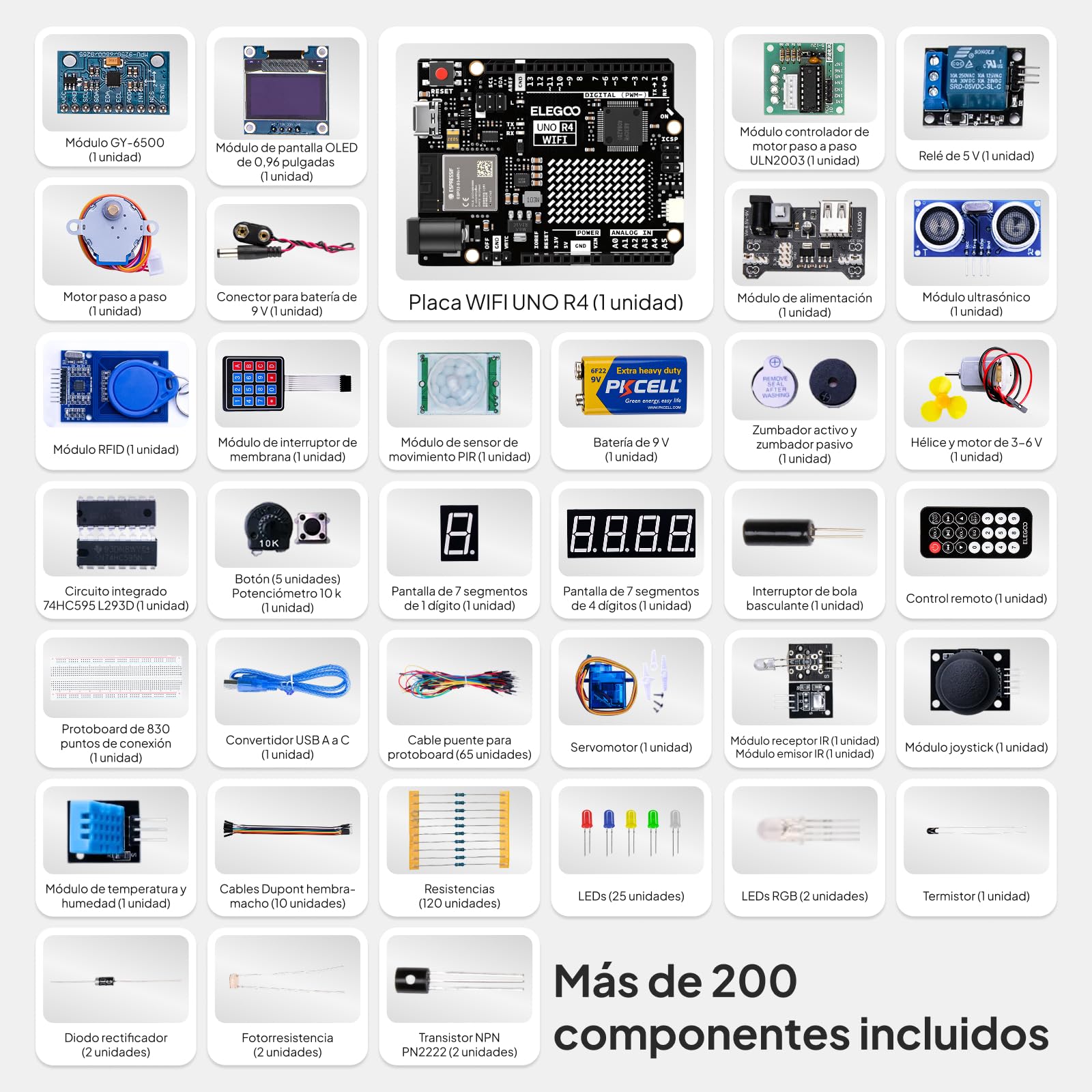ELEGOO UNO R4 Super Starter Kit Compatible with Arduino para Principiantes | 48 MHz Procesador, más de 200 componentes, STEM kit de electrónica y programación, tutoriales en línea, para estudiantes