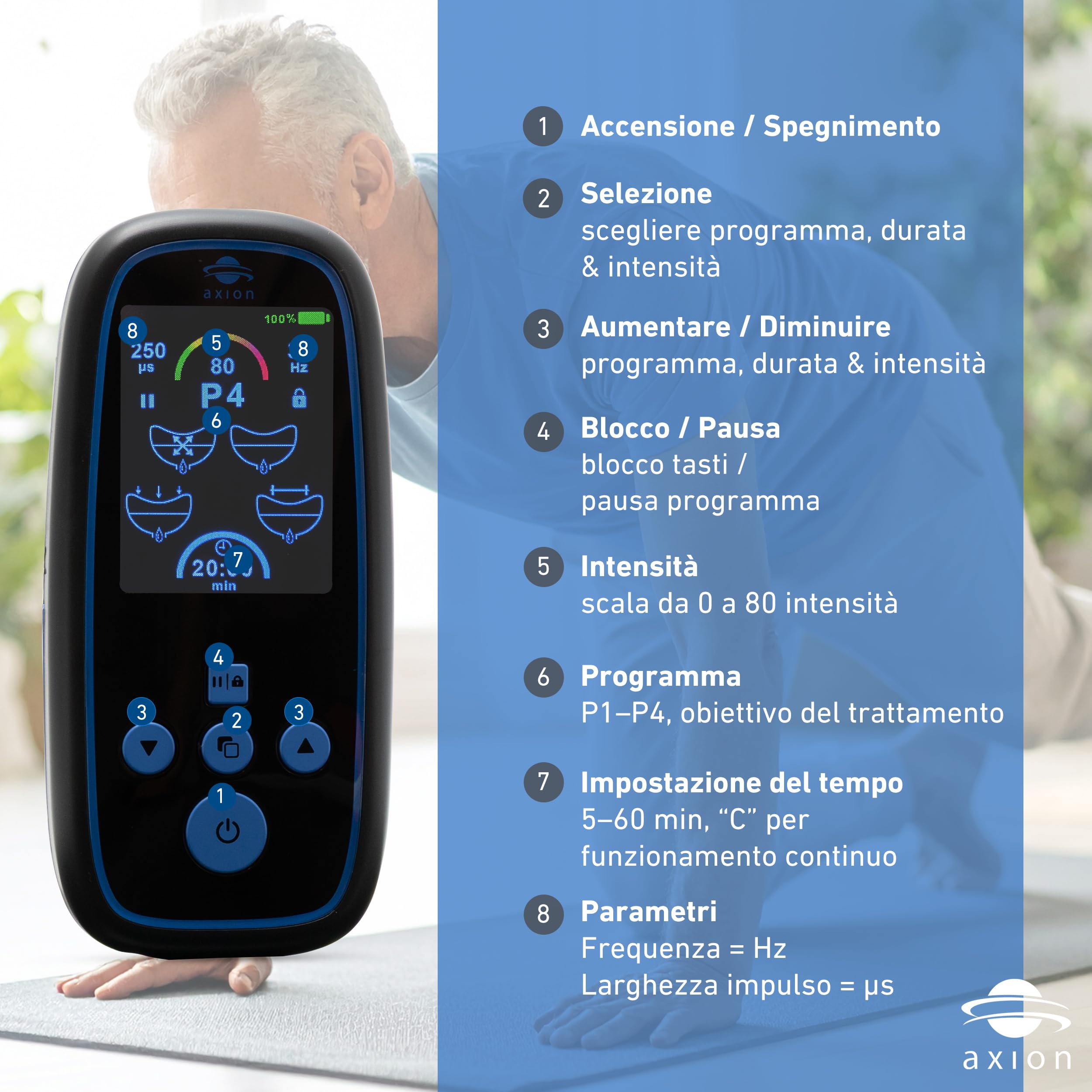 Stimolatore del pavimento pelvico axion® I-3000 per uomini | Dispositivo EMS con sonda per incontinenza e controllo della vescica | 4 programmi, 80 intensità, USB-C – Medico certificato