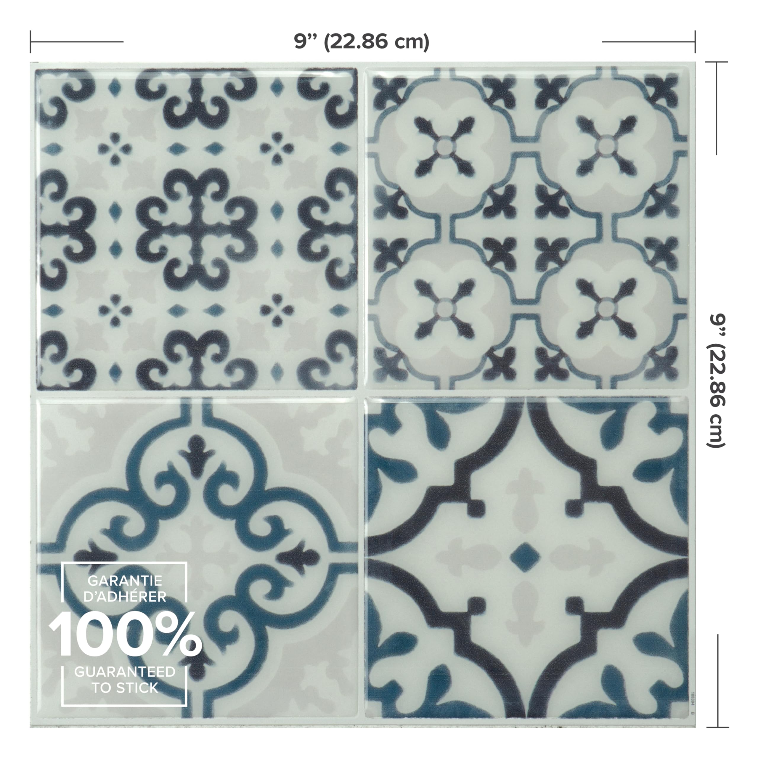 Smart Tiles Credence - Adesivo da parete per cucina, vintage, blu, bianco, piastrella adesiva da parete, 3D, 5 adesivi da parete (22,86 x 22,86 cm), adesivo a quadretti adesivo realizzato in Canada
