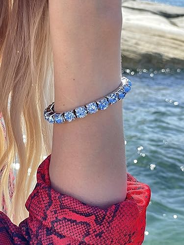 Miniatura 2 de HANDMADE 8mm Blue Topaz Bracelet Silver Rhodium Plating Sky Blue Topaz Tennis Bracelet Blue Topaz Jewelry Graduation gift for her TimelessElegance