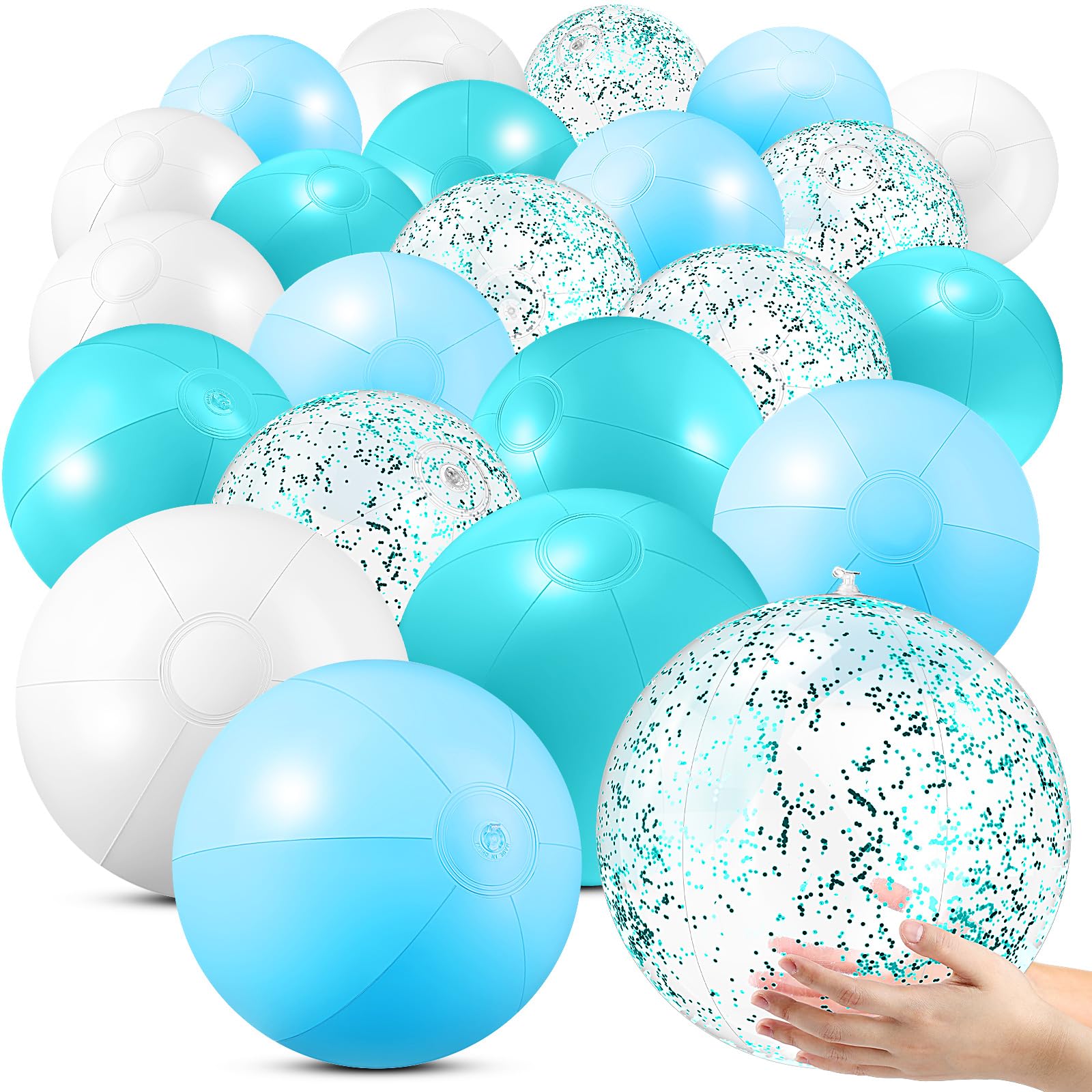 Vertintong 24 Pcs 16 Inch Inflatable Beach Balls Bulk Cool Color Glitter Beach Balls Jumbo Big Water Activities for Swimming Pool Summer Wedding Outdoor Party Favors