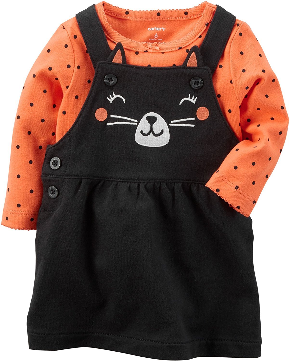 Carter's Gr. 56/62 Babykleid 2 teilig Langarmbody + Kleid US Size 3 Month 100% Baumwolle orange/schwarz Halloween