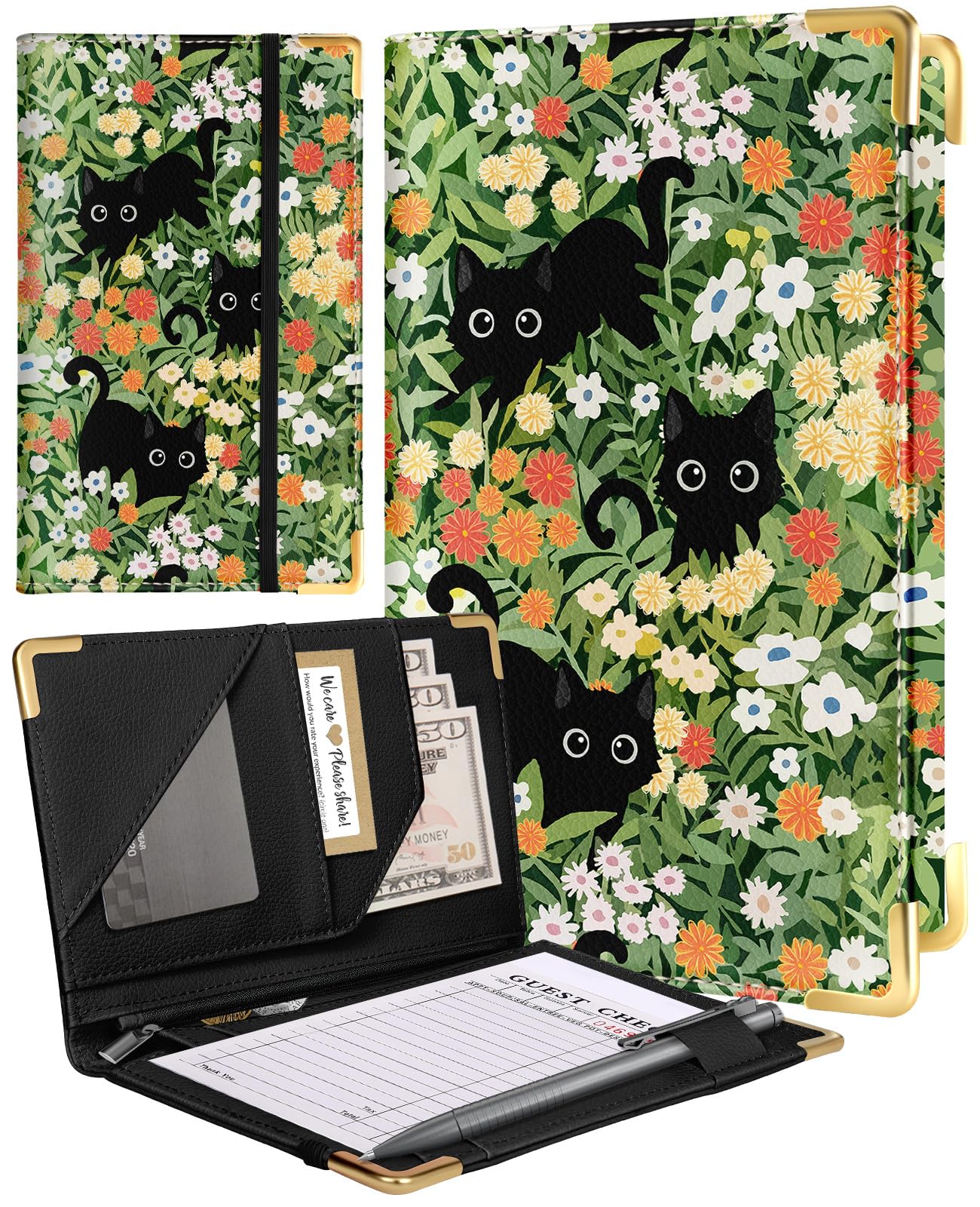 Slohif Server Book for Waitress Cute Serving Books with Zipper Pocket Accessories Leather Server Check Book Restaurant Waiter Server Booklet Organizer