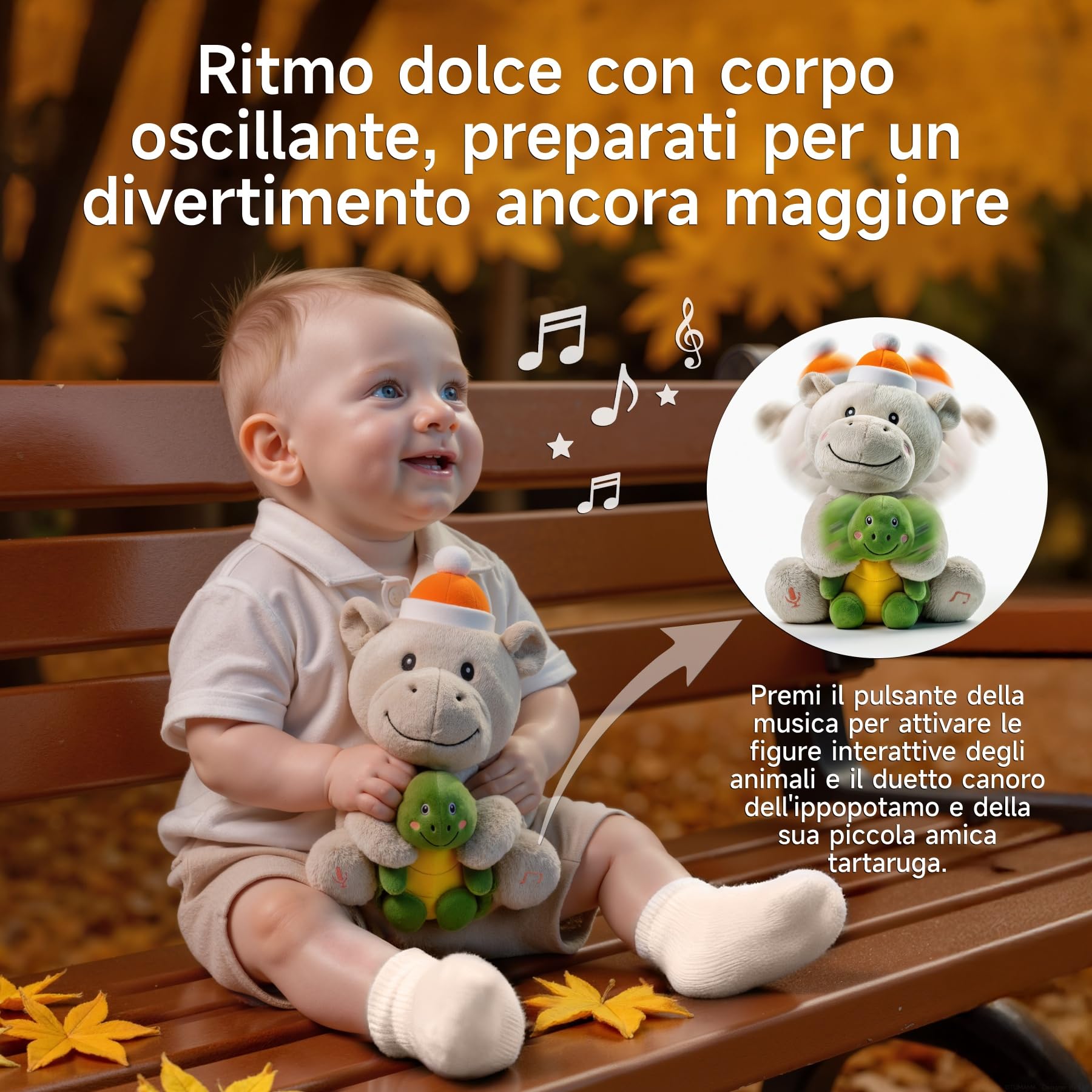 Ippopotamo Peluche Neonato e Tartaruga che Canta e Parla, Interattivo Animali di peluche, Regalo per Neonati e Bambini