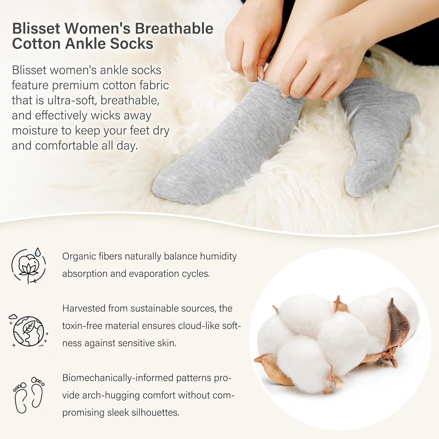 Blisset 8 Pairs Women's Breathable Cotton Ankle Socks, Anti-Slip Low Cut Socks for All-Day Comfort - Image 7