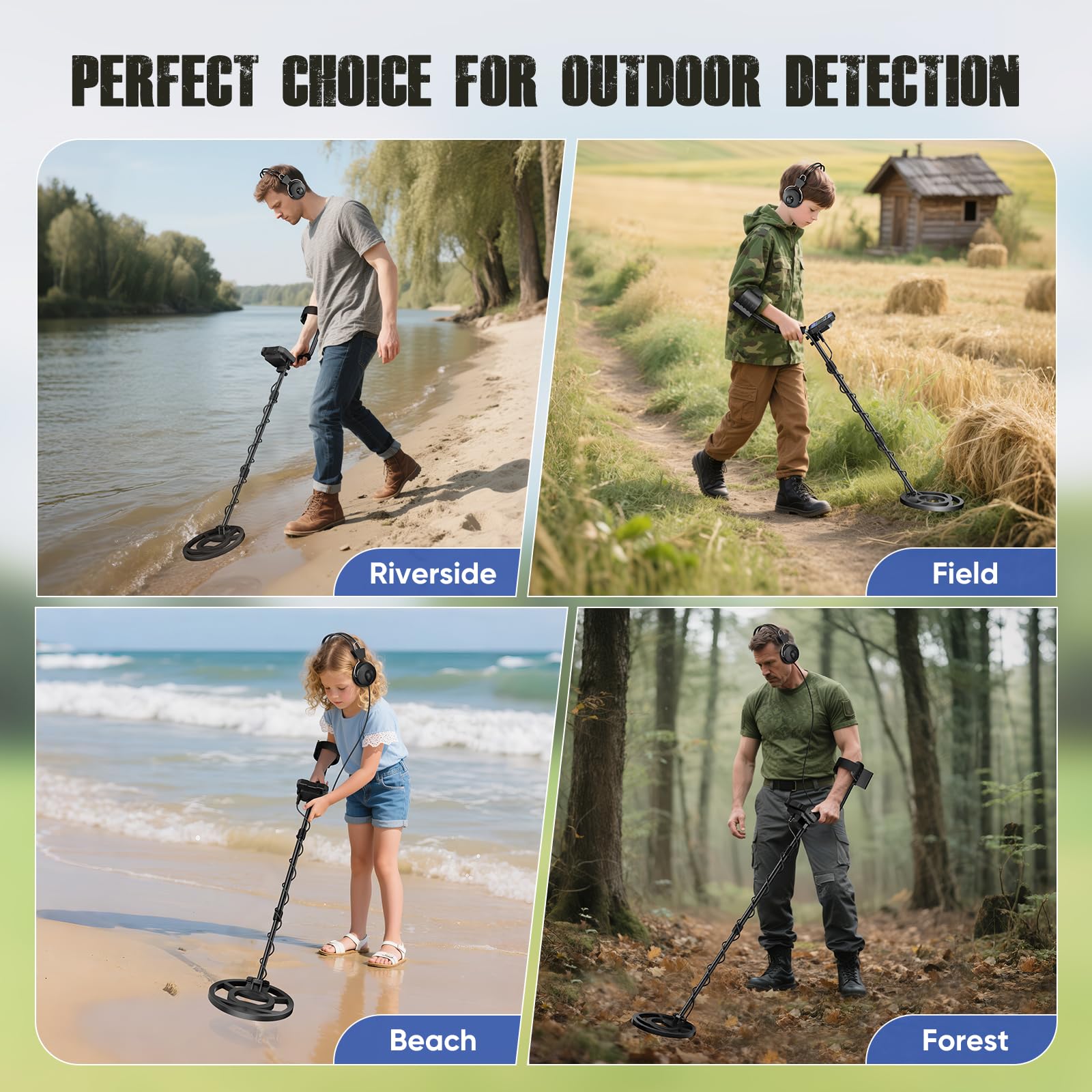 Detectores de Metales, Altura Ajustable, 6 Modos, Detectores de Metales Profesionales con Pantalla LCD, Bobina de Búsqueda para Niños y Adultos (Azul Oscuro)