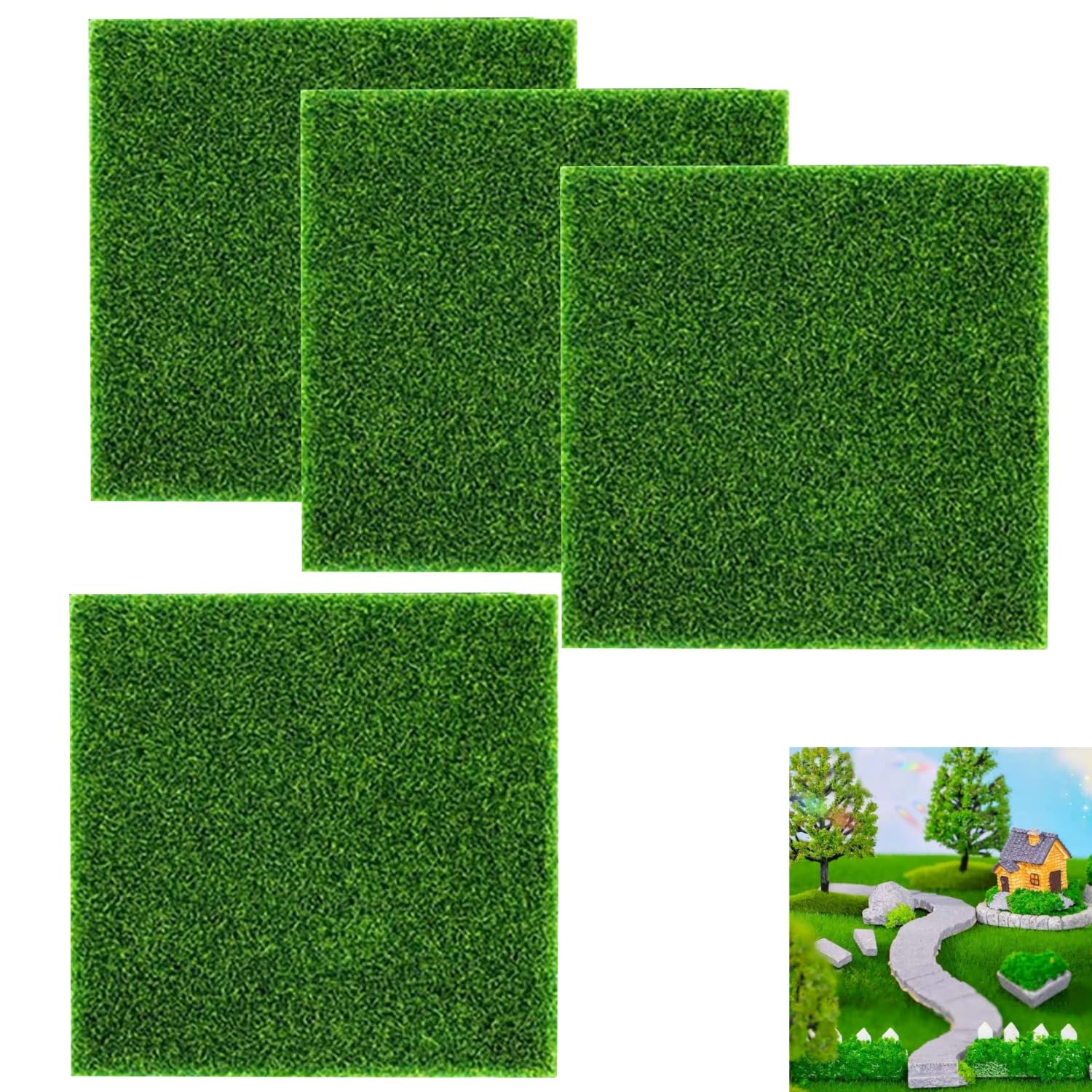 4 Láminas De Césped Artificial De 15x15 Cm – Verde, Para Decoración De Bonsái, Jardines Miniatura, Maquetas Y Manualidades