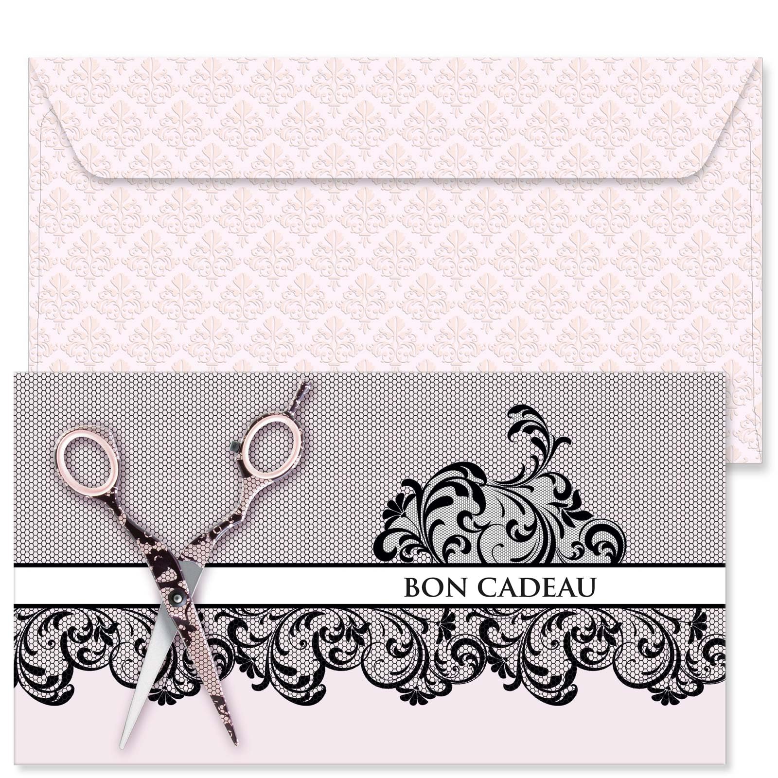 POS BON - 100 bons cadeaux à remplir avec enveloppe - formulaires imprimés pour des salons de coiffure K1279F-1-100-V1
