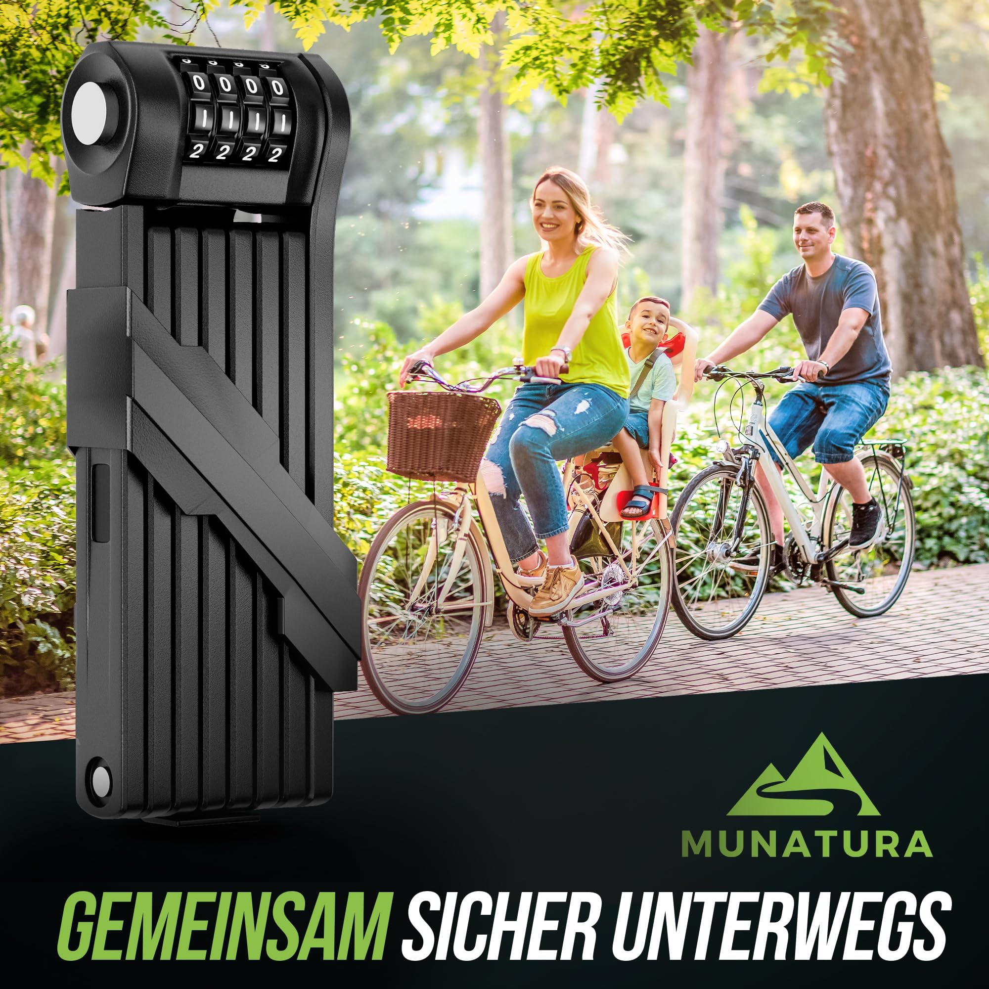 MUNATURA Faltschloss Fahrrad Diebstahlsicher [120cm] - Fahrradschloss hohe Sicherheit mit Halterung - Radschloss Zahlenschloss, Fahrrad schloss Faltschloss, bike lock, ebike