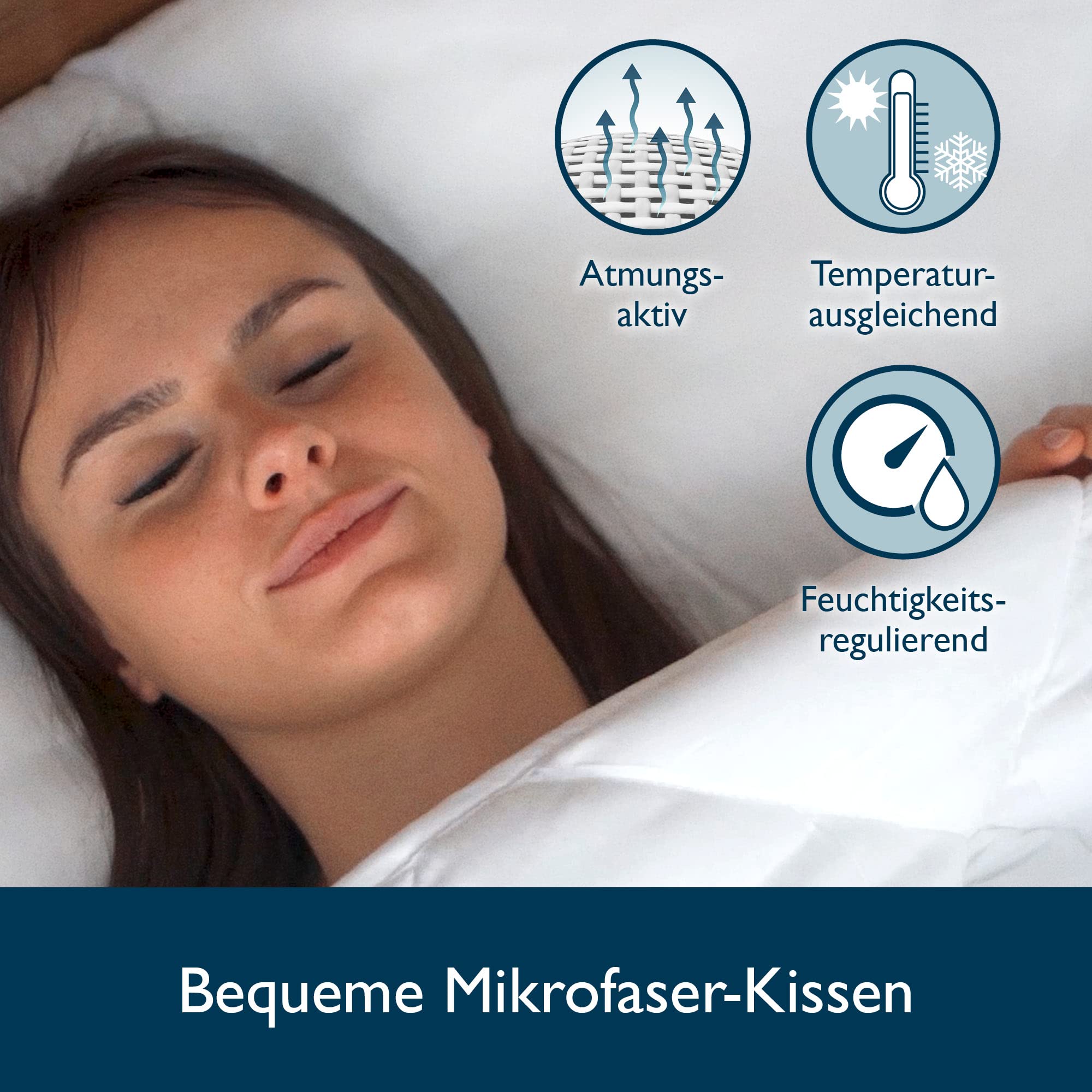 Beautissu 2er Kopfkissen Set 80x80 cm Mikrofaser Steppkissen 800g Füllung mit Innennaht - Waschbares Schlafkissen im Doppelpack - Allergiker geeignet & Oeko-TEX SIEGEL - BeautNuit UK