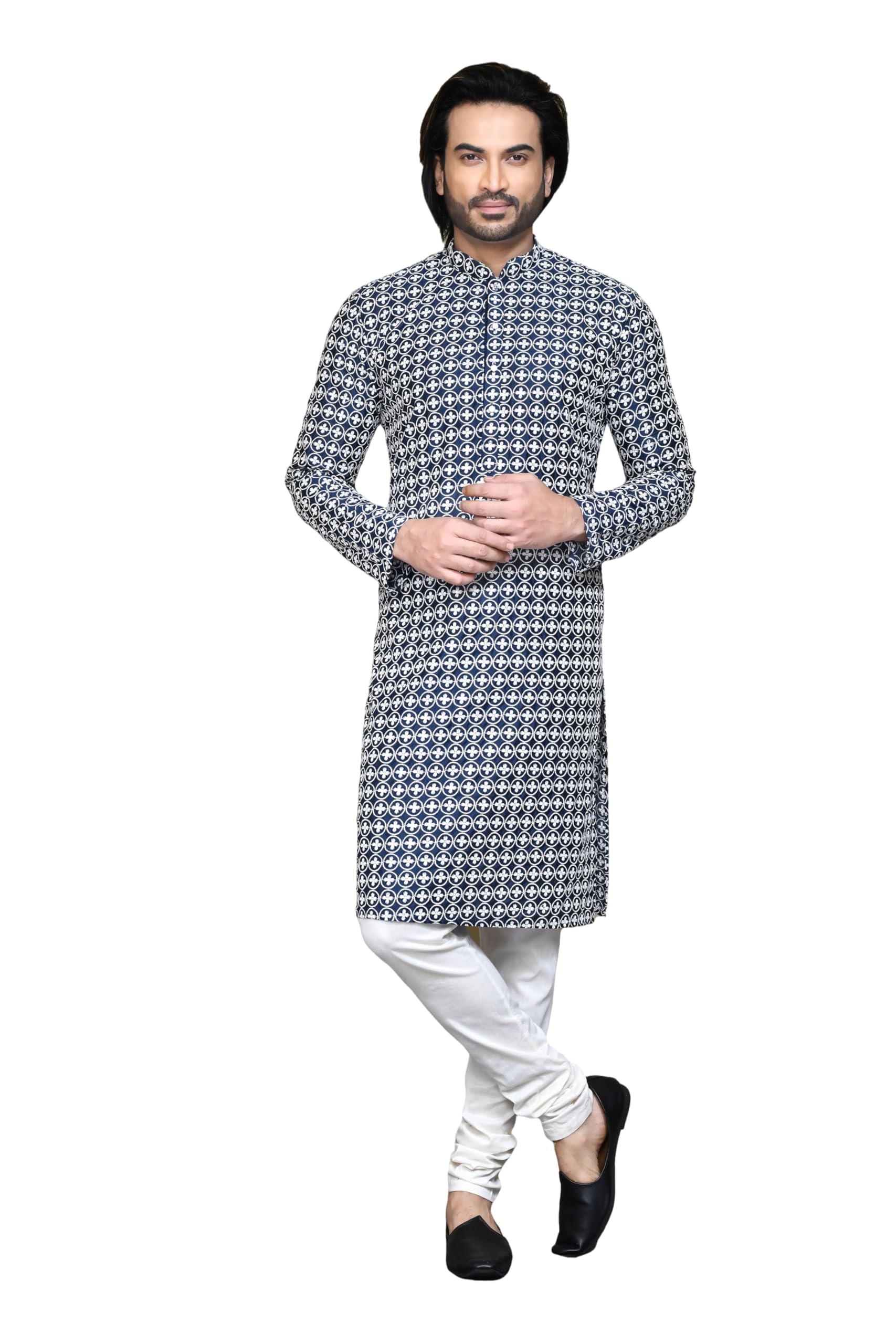 ranak Cotton Kurta Pajama for Men | Fancy Button Resham Embroidery (VLSMKP605)-picture-13