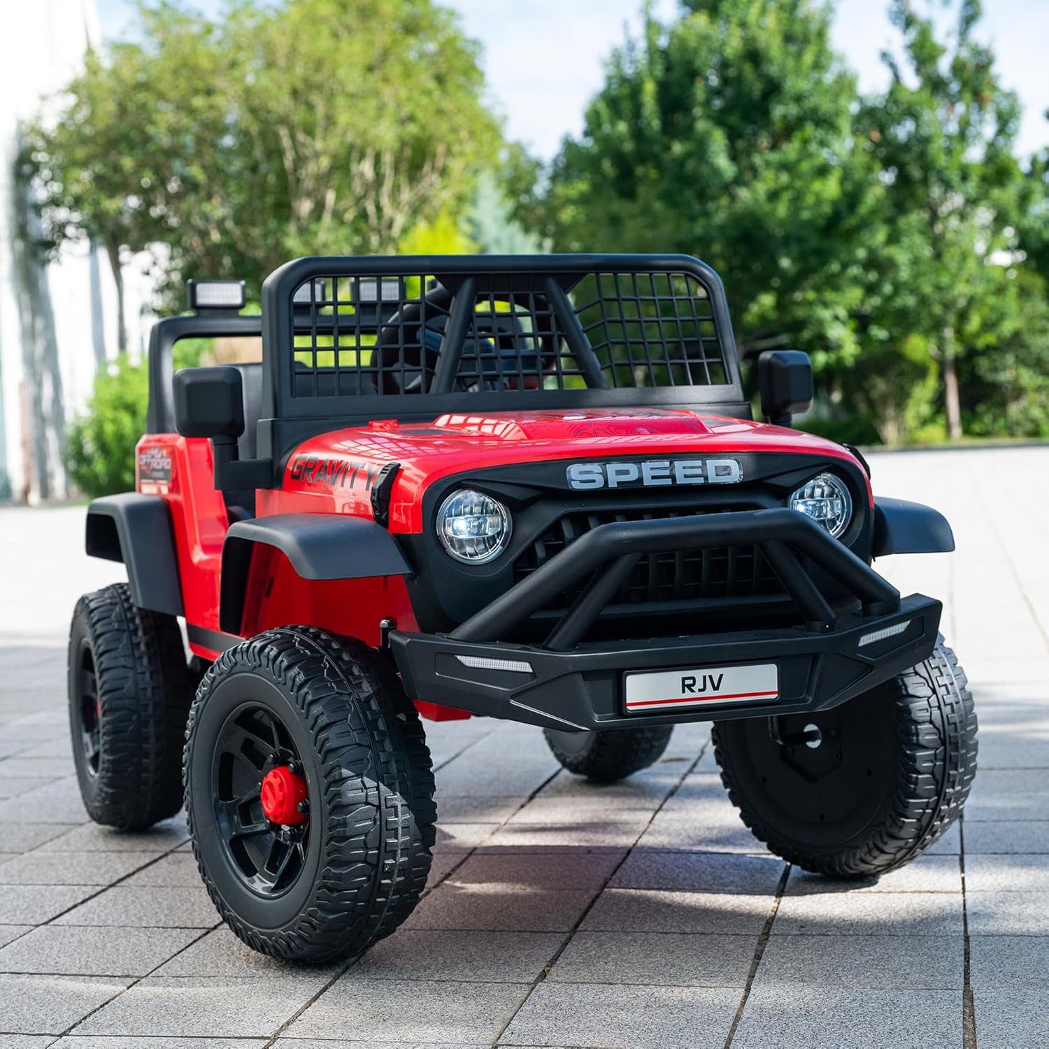 12V 7AH 4WD Kids Ride-On Truck, Electric Off-Road Car with Remote & Pedal Control, LED Lights, Music, USB, Safety Belt, 4-Wheel Suspension, Adjustable Speeds, Outdoor Gift for Boys Girls, Red
